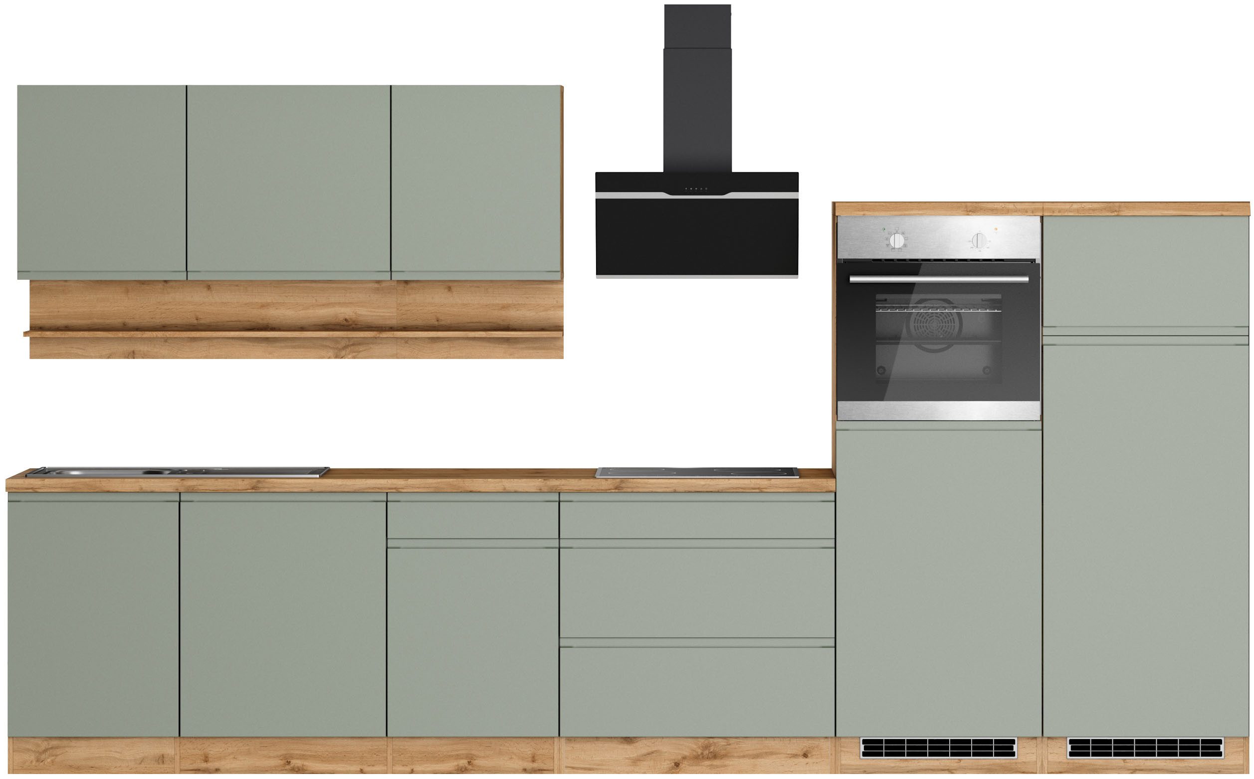 KOCHSTATION Küchenzeile KS-Virginia,neu in verbesserter Ausführung, Breite 360 cm, Softclose, wahlweise mit E-Geräten und Induktion