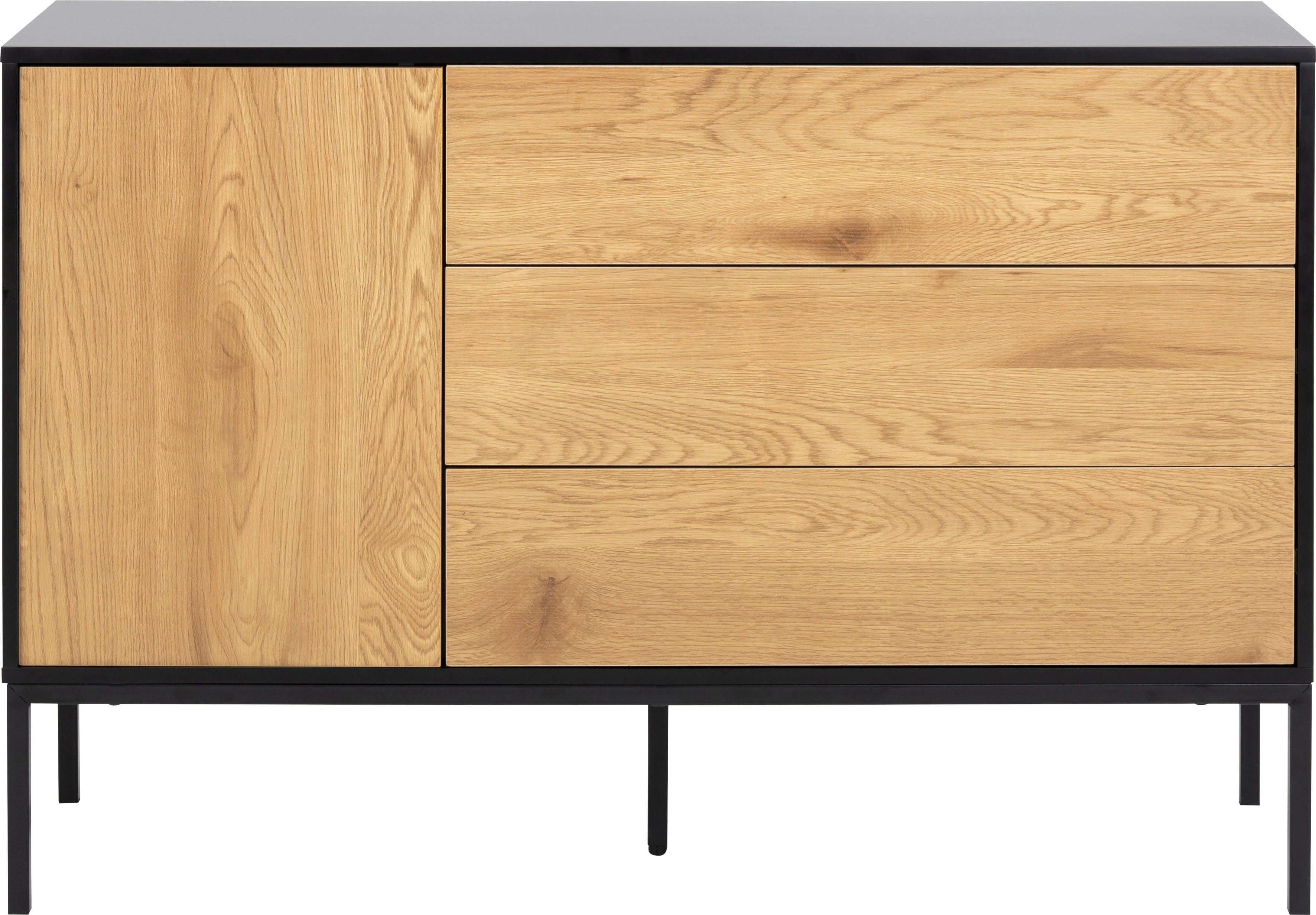 ACTONA GROUP Sideboard (1), schwarze Kontrastrahmen, 1 Tür und 3 Schubladen, Breite 120 cm