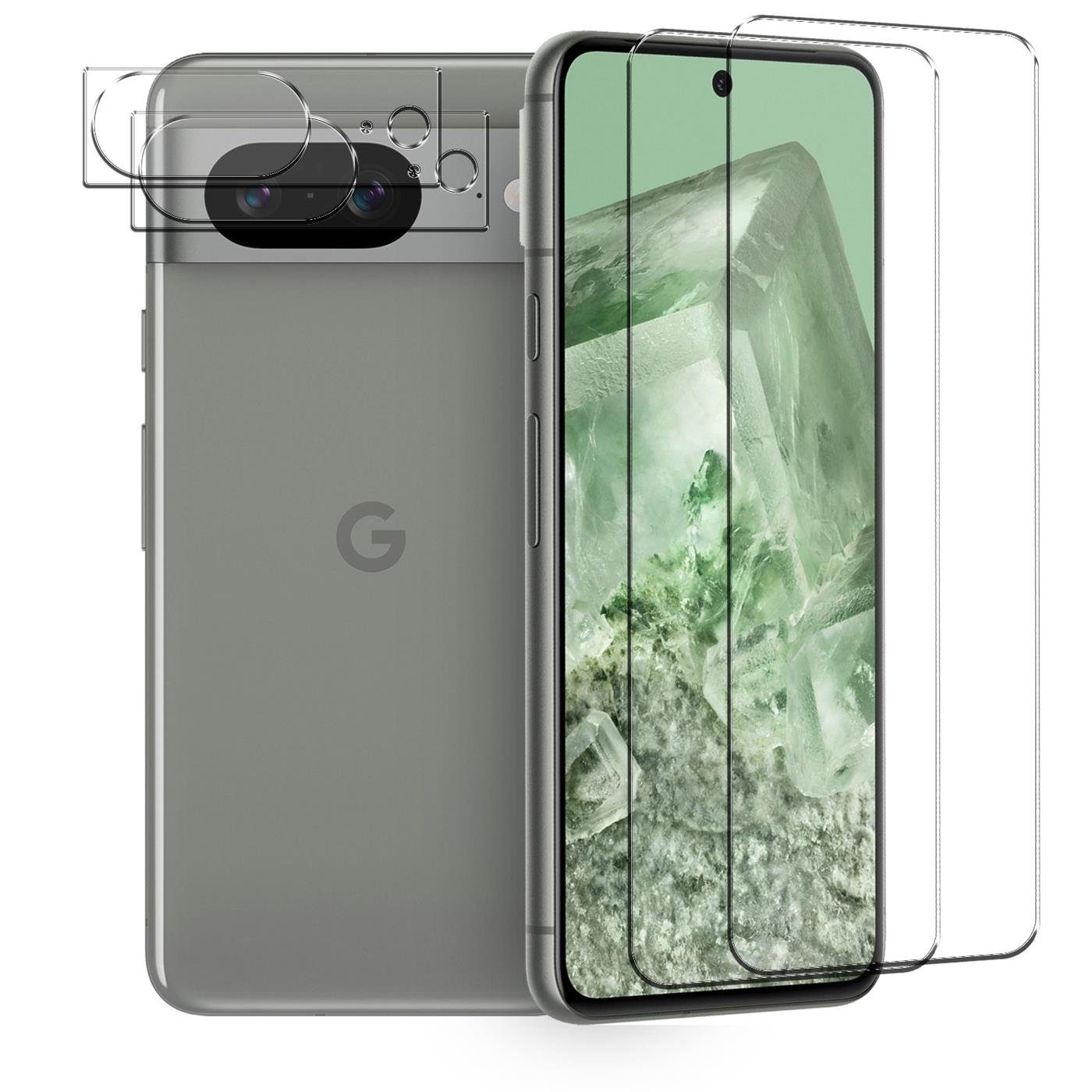 CoolGadget Schutzfolie Panzerfolie für Pixel 8, (Spar-Set 4in1, 2x Displayschutz, 2x Kameraschutz), Panzerglas Schutzfolie für Google Pixel 8 Folie