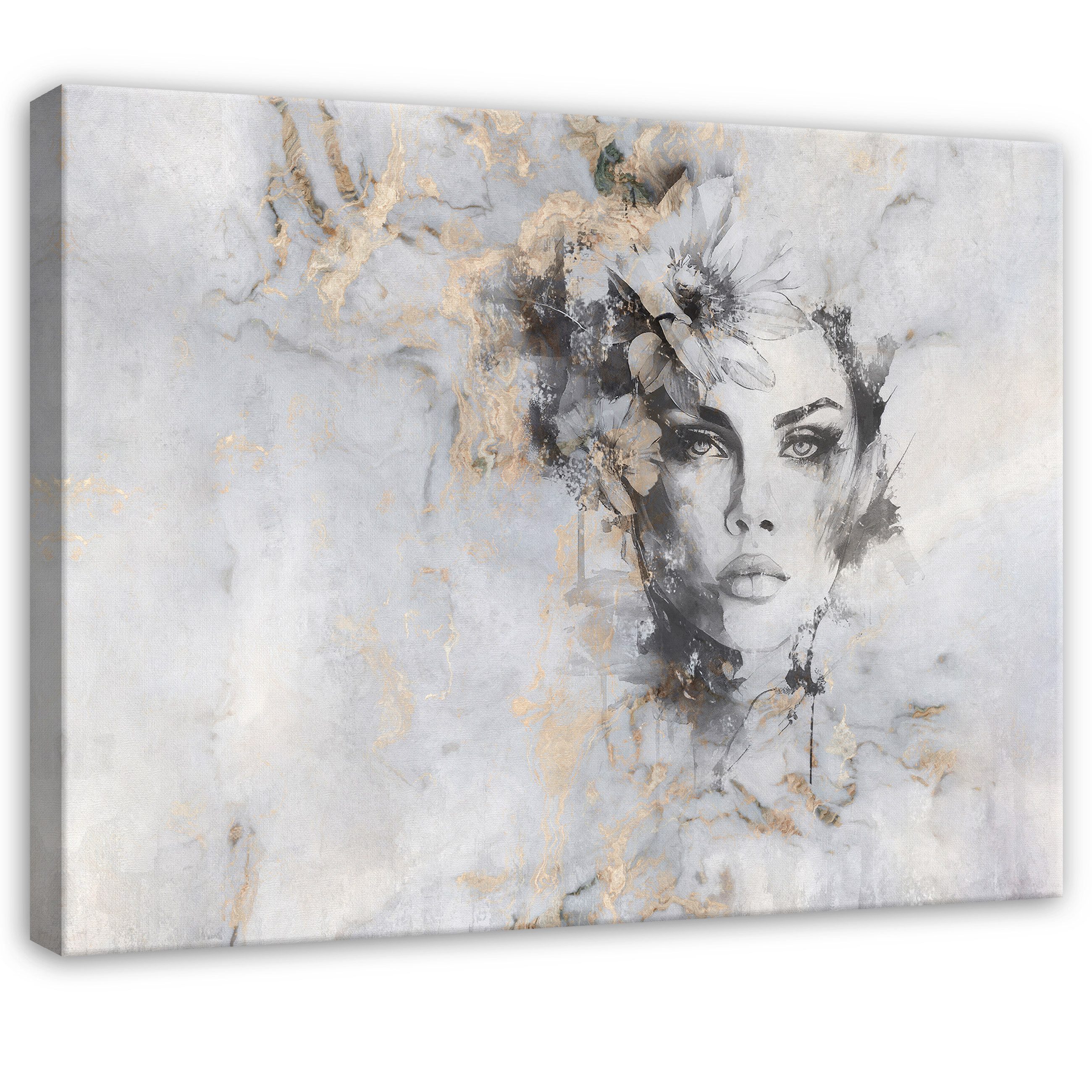 Wallarena Leinwandbild Frau Gesicht Beton Gold Modern Wandbilder Wand Deko XXL Bilder, Frau (groß Bilder Wohnzimmer Schlafzimmer Einteilig, 1 St), Leinwandbild Wohnzimmer Badezimmer Küche Wand Deko Bilder Modern 60x40