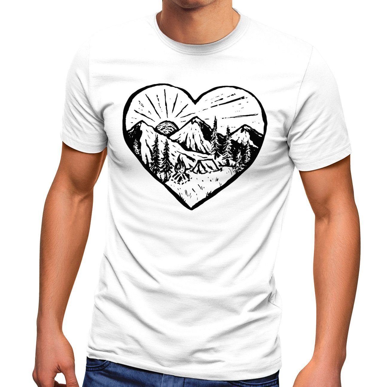 Neverless Print-Shirt Herren T-Shirt Wandern Berge Naturfreund Adventure Camping Muskelshirt Muscle Shirt Printshirt Neverless® mit Print weiß