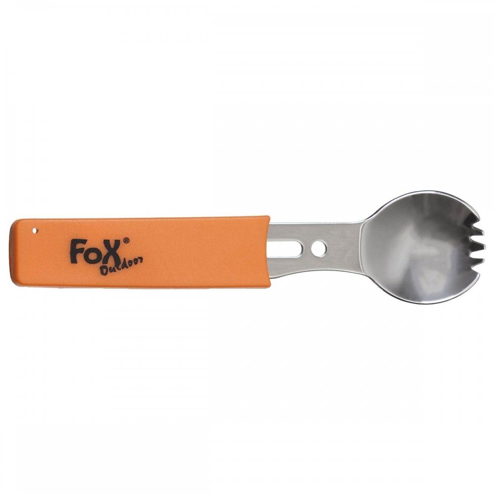 FoxOutdoor Campinglöffel Multifunktionsgöffel, Edelstahl, Griff orange (2 Stück)
