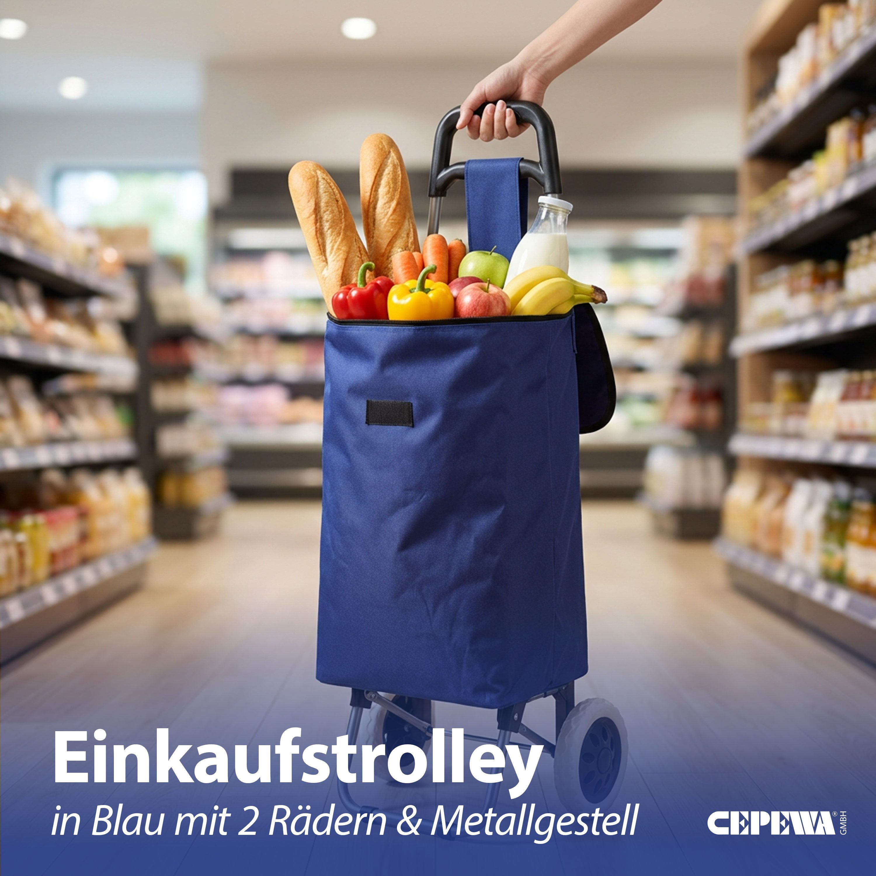 CEPEWA Einkaufstrolley Einkaufstrolley blau 45L 40x92x20cm Polyester Metall Rollen bis 25 kg – Bild 3 von 5