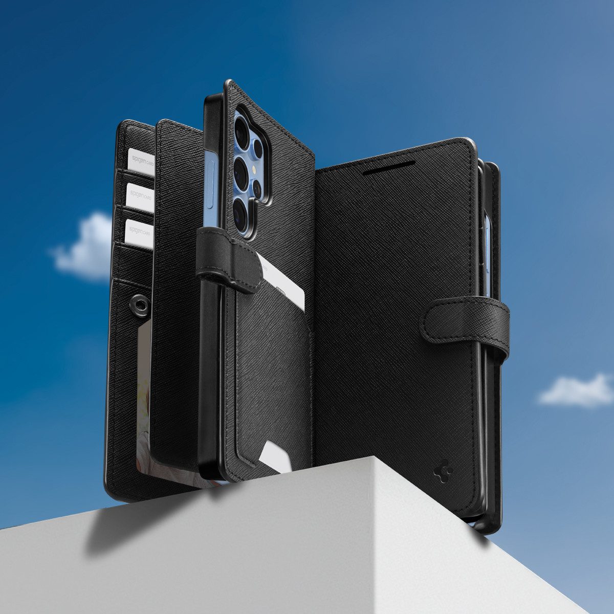 Spigen Smartphone-Hülle Klapphülle für Samsung Galaxy S25 Ultra Handyhülle Wallet Case 6,9 Zoll, Militärzertifizierter Fallschutz, 2 Kartenfächer, Standfunktion