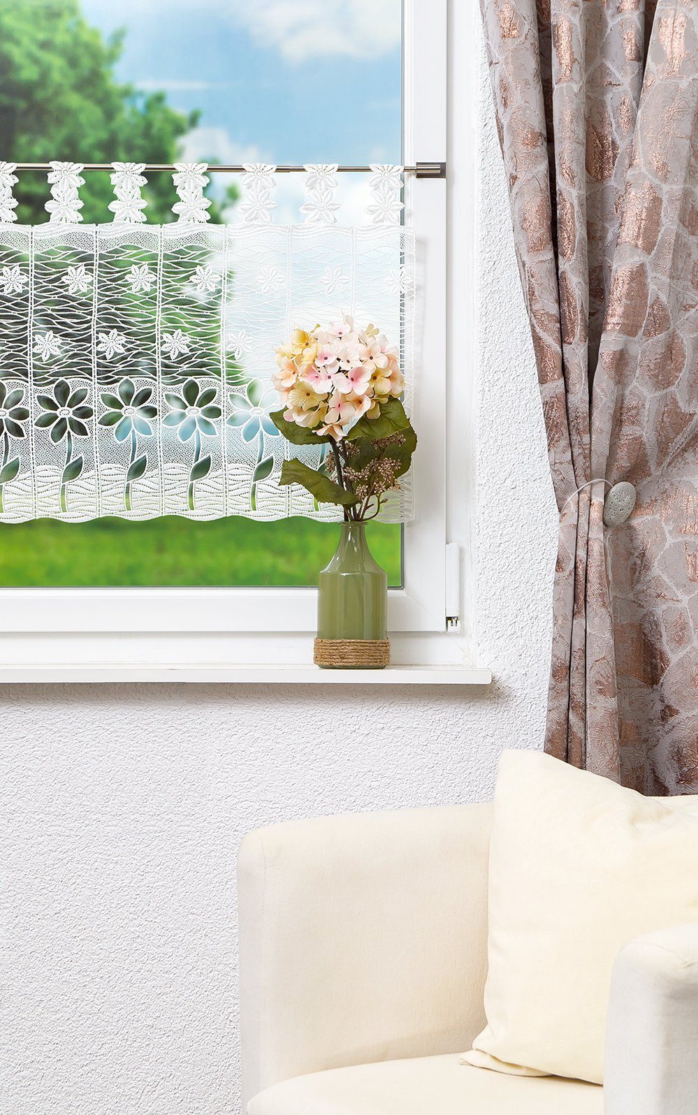 Plauener Spitze® Scheibengardine Blüte, (1 St), günstig online kaufen