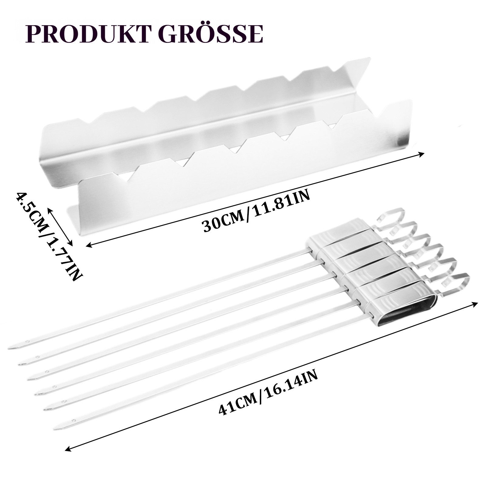 BlingBin Schaschlikspieße Wiederverwendbare Edelstahl Schaschlikspieße 6-teiliges Grillset (6er Set, 6-St., 41cm Lange), mit 2 Halterständern und Tasche für den Außengrill