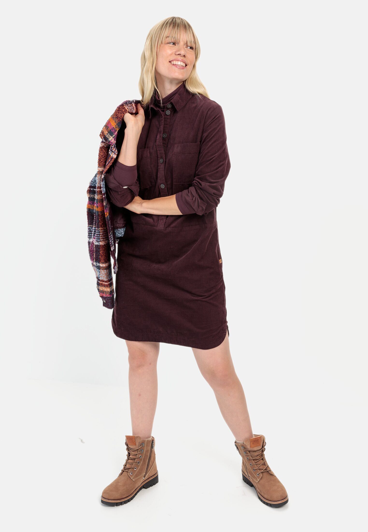camel active Cordkleid aus reiner Baumwolle Langarm Markenlabel