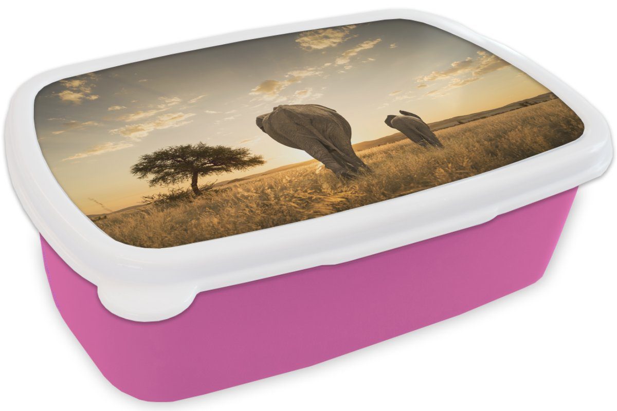 Kunststoff, Elefanten für rosa für Lunchbox Brotdose und Brotbox Kunststoff Kälber, Kinder, MuchoWow (2-tlg), Snackbox, Savanne Mädchen, Erwachsene,