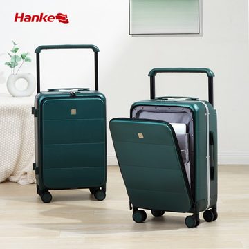 Hanke Hartschalen-Trolley Handgepäckkoffer, Breitgriff, Vorderfach, Premium Polycarbonat, grün