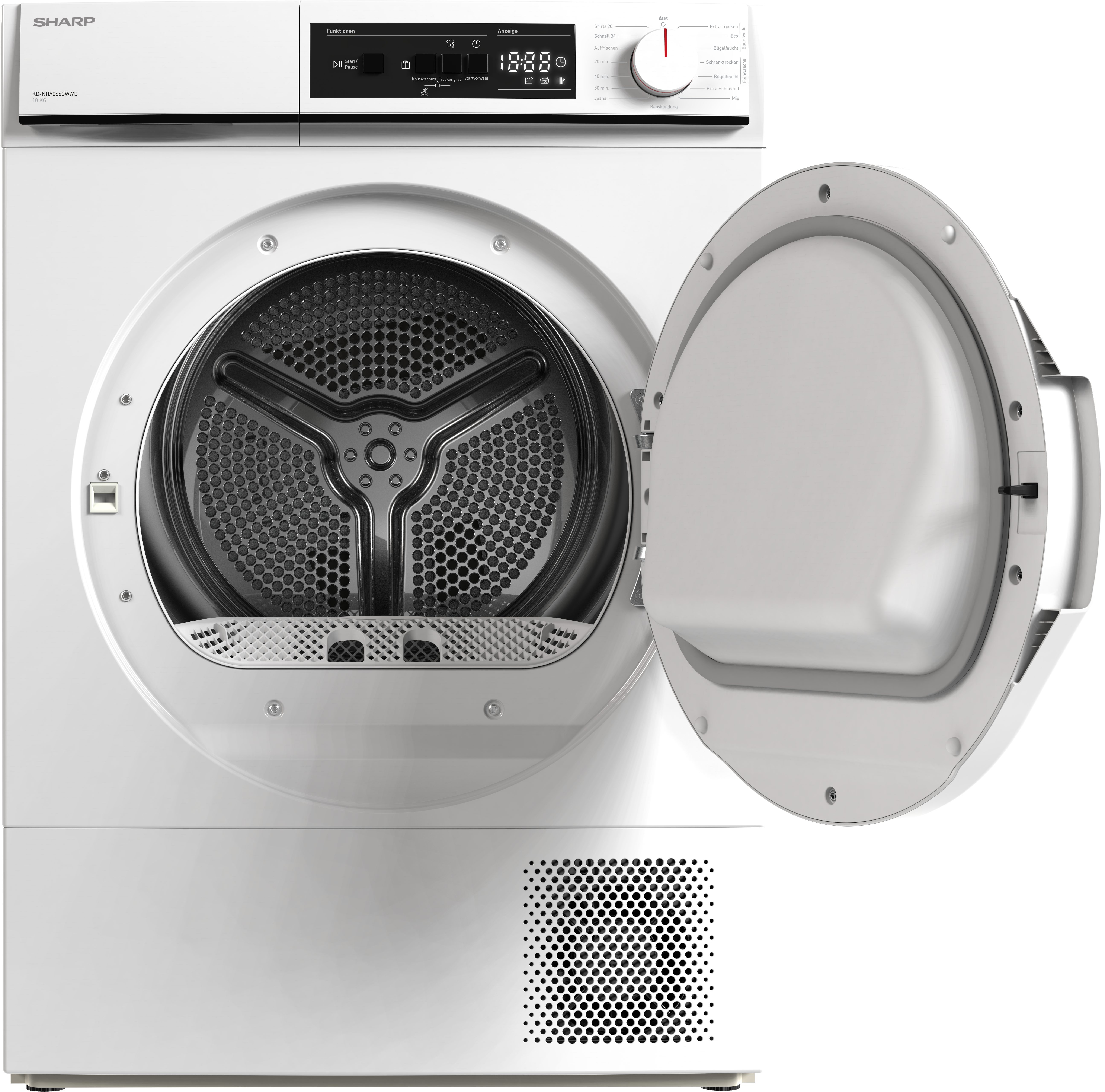 Sharp Wärmepumpentrockner KD-NHA0S6GWWD-DE, 10kg / EEK D / 3 Tasten / Glas-Tür / Weiß