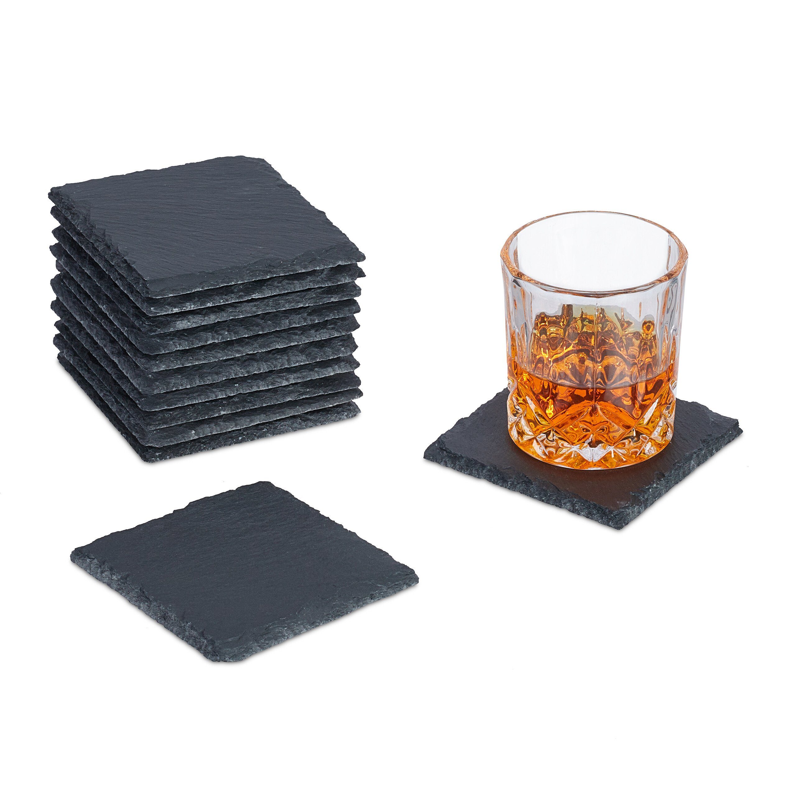 Getränkeuntersetzer 12er Set Schiefer Untersetzer 10x10 cm