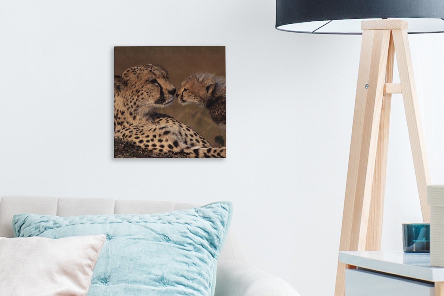 Wohnzimmer Bilder Gepardenmutter für Leinwand (1 OneMillionCanvasses® und Leinwandbild Jungtier, Schlafzimmer St),