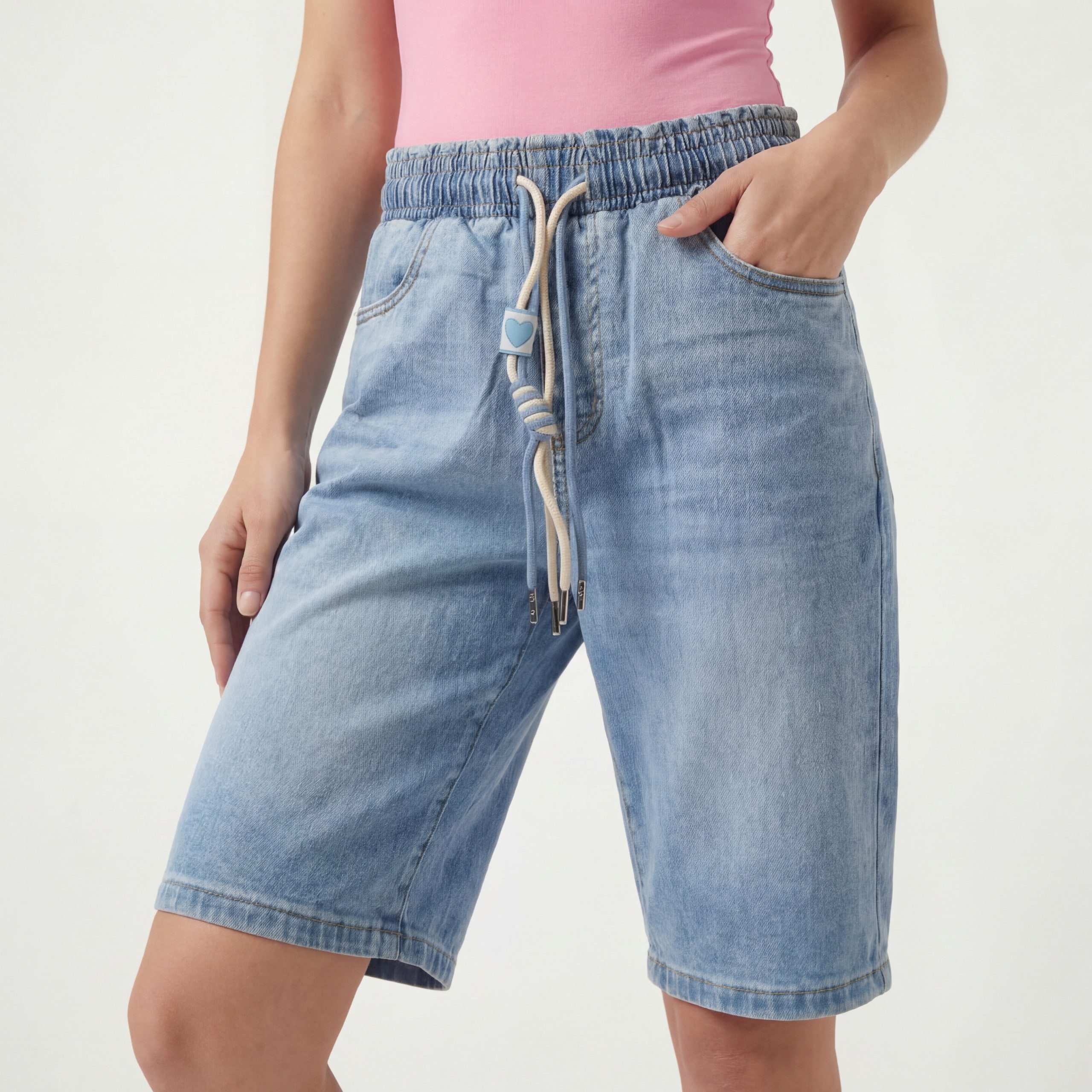 OriginalYou Bermudas Damen Jeans Shorts Mom Fit Sommer Stretch Bermuda Denim-Optik Elastikbund, erhältlich von Größe 34 bis 48