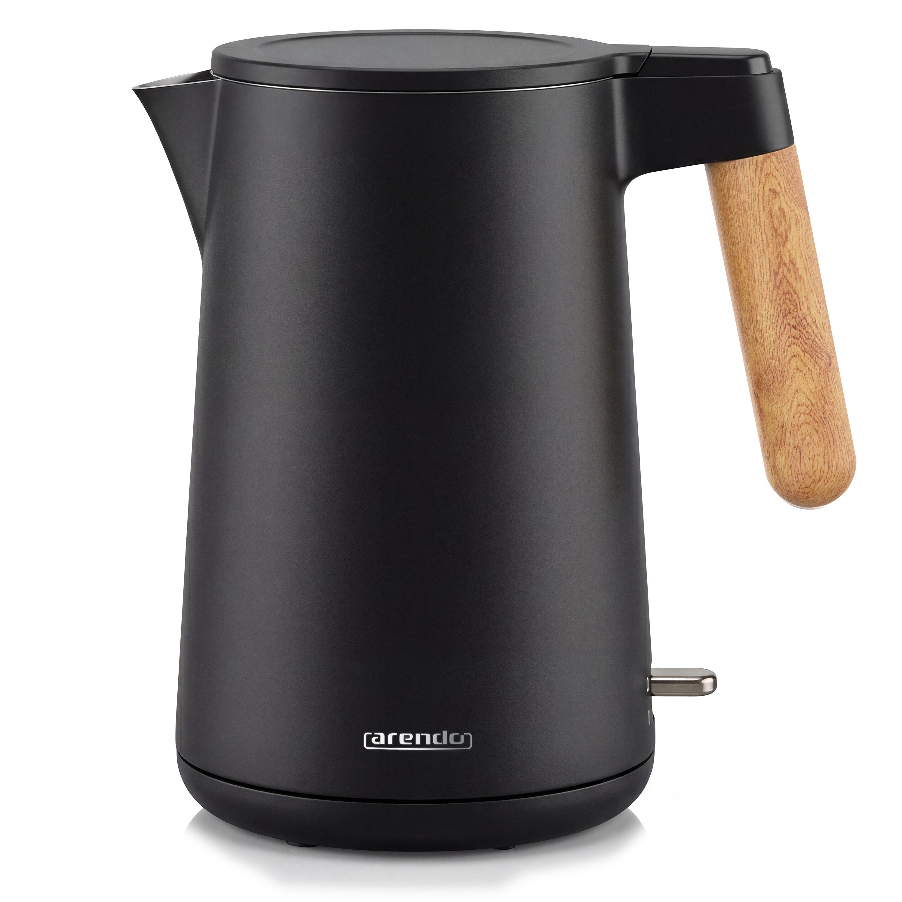 Arendo Wasserkocher Edelstahl, Doppelwand, Cool-Touch, 360° Basis, mit Griff in Holzoptik, 1,5 l, 2200 W, Trockengehschutz & Überhitzungsschutz, BPA-frei, GS Geprüft