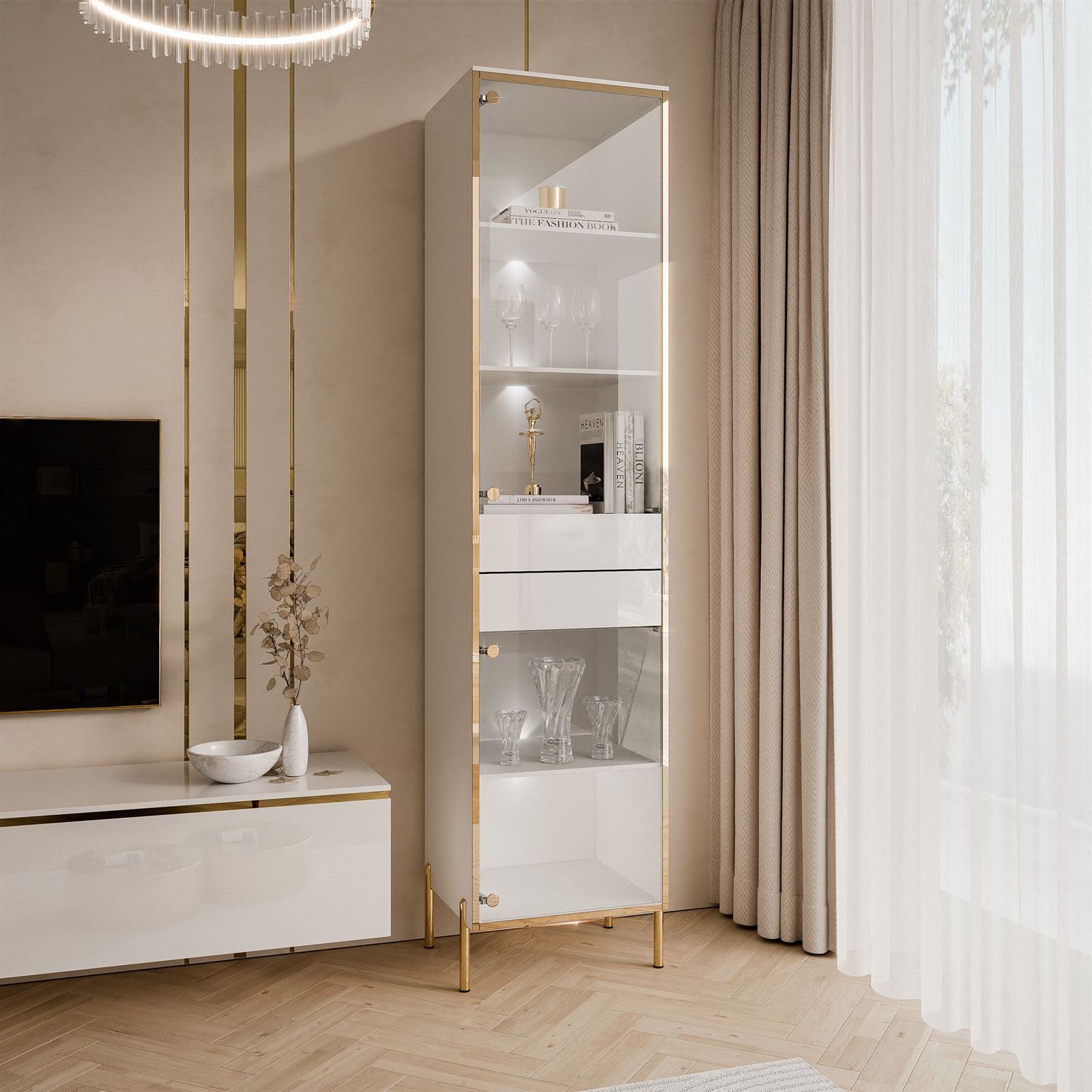 ALLHOUSE24 Vitrine PEONY Breite 45 cm Glasvitrine mit LED Beleuchtung weiß günstig online kaufen