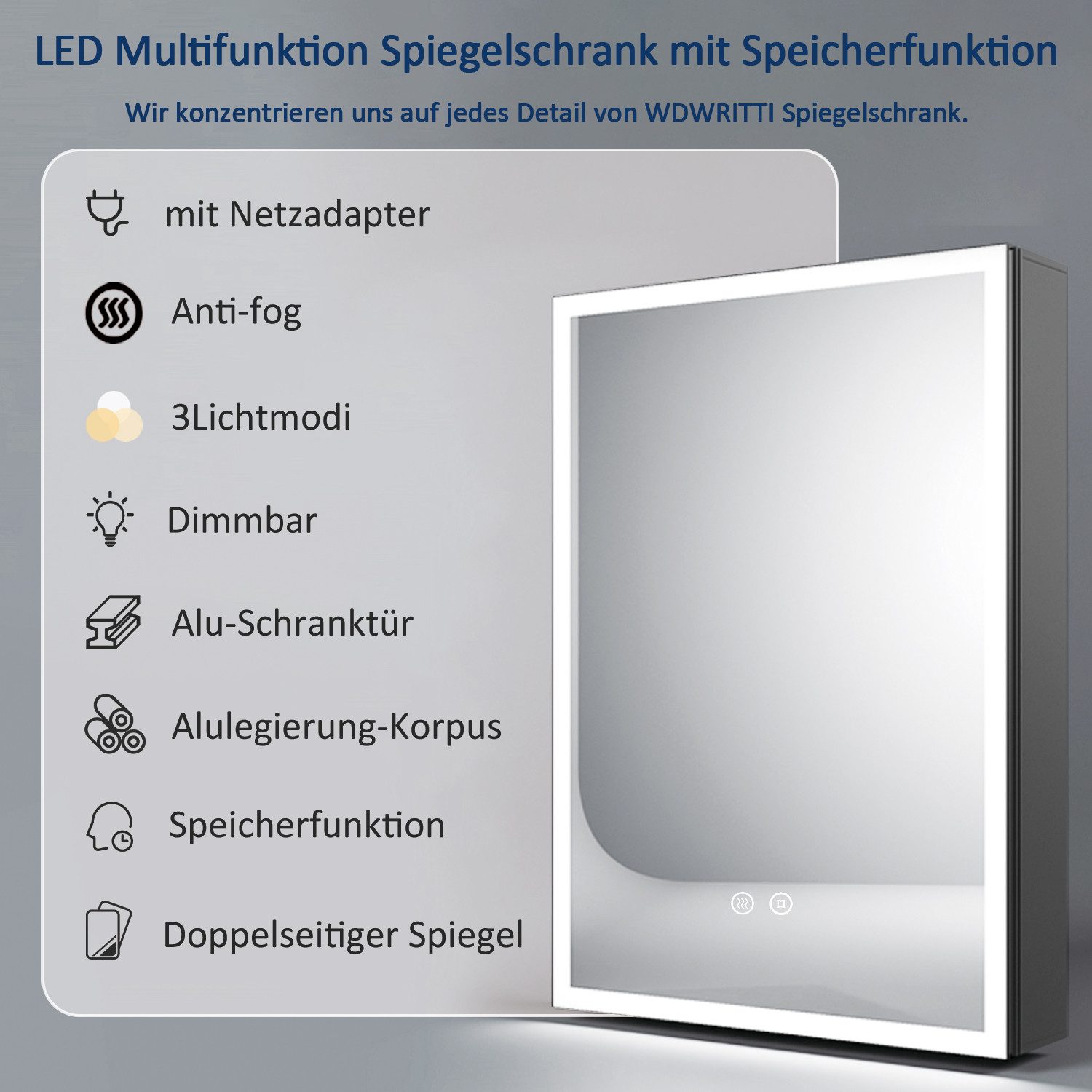 WDWRITTI Spiegelschrank Bad mit Beleuchtung Badezimmerspiegelschrank LED 50 günstig online kaufen
