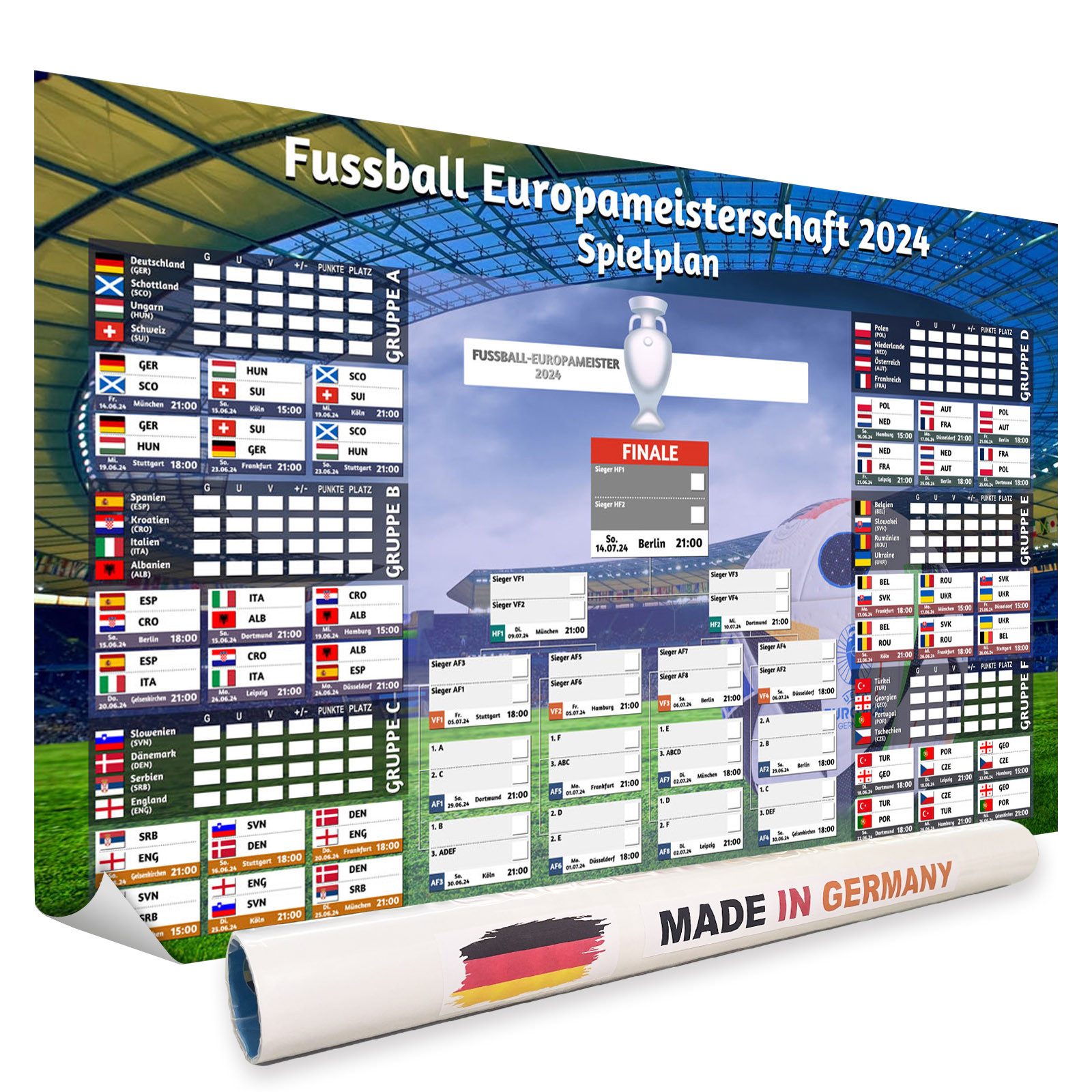 GalaxyCat Poster XXL Fußball EM Poster, 100x60cm, Spielplan Europameisterschaft 2024, Fußball-Europameisterschaft 2024, EM 2024 Spielplan