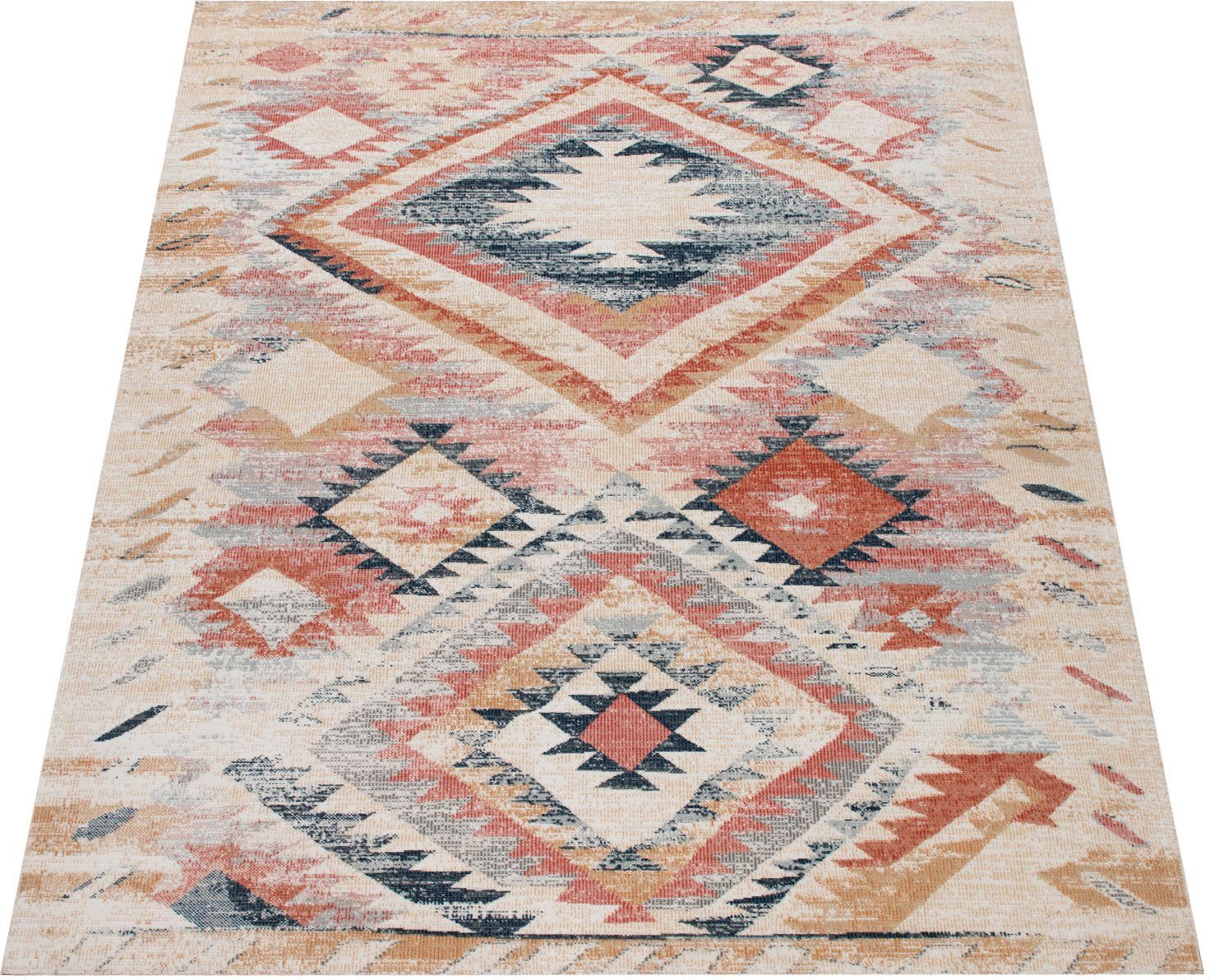 Teppich Mabella 496, Paco Home, rechteckig, Höhe: 4 mm, Flachgewebe, Rauten Motiv, Vintage Design, In- und Outdoor geeignet mehrfarbig | Kurzflor-Teppiche