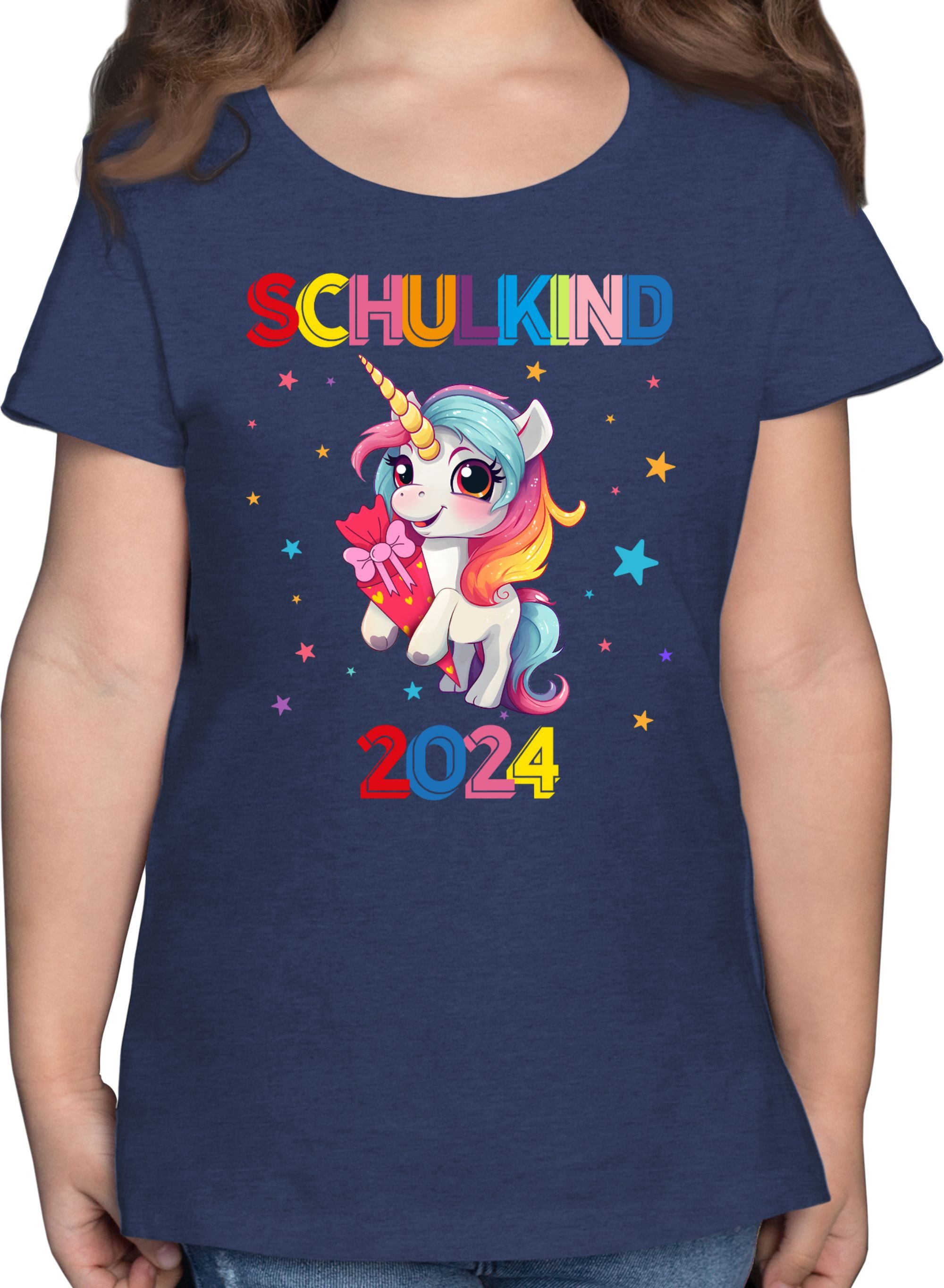 Shirtracer T-Shirt Schulkind 2024 Einhorn Unicorn Fabelwesen Einschulung Mädchen
