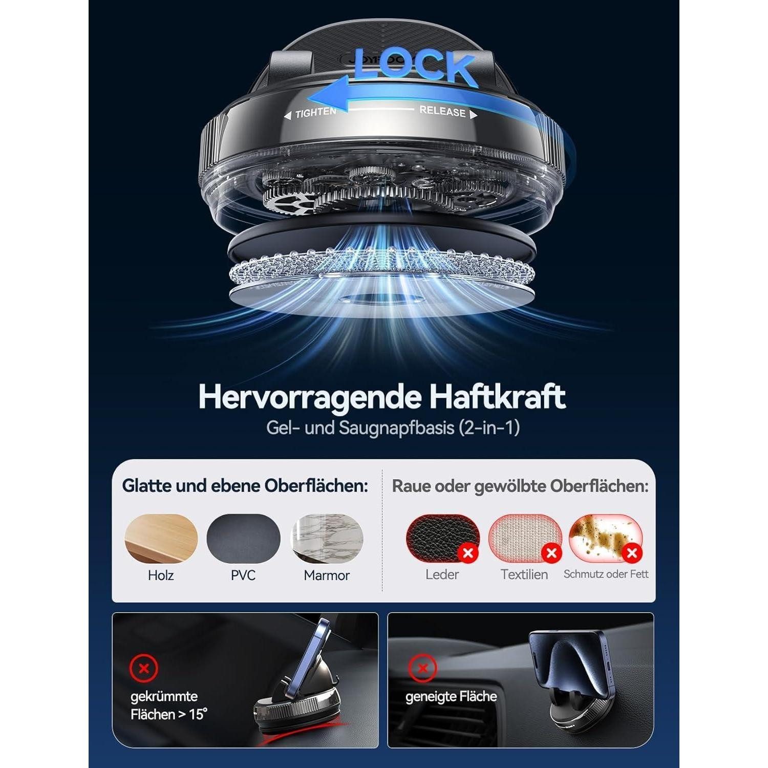 LuxusKollektion Handy-Halterung Handyhalterung Auto Armaturenbrett Saugnapf Hüllen 19mm Schwarz – Bild 3 von 5