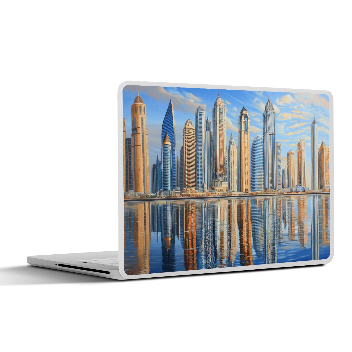MuchoWow Laptop-Aufkleber Skyline - Wolkenkratzer - Wasser - Blau, (1tlg), Laptop Folien Cover, Наклейка, Sticker, Schutz vor Kratzern, 25x18 cm