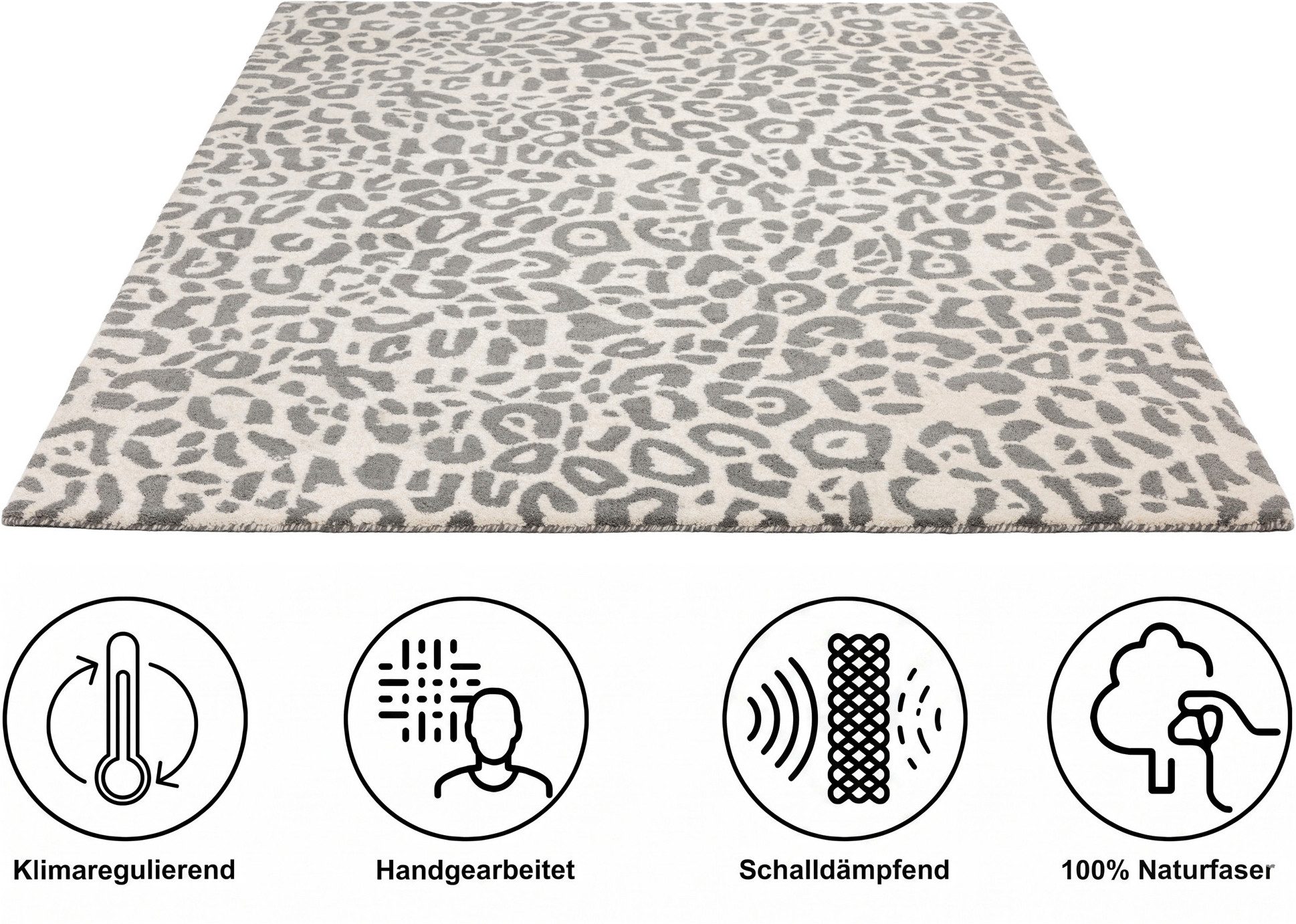 OTTO home Wollteppich Gabbo Leo, Leopardenmuster, handgearbeitet, rechteckig, Höhe: 14 mm, reine Wolle, Uni, Wohnzimmer, Schlafzimmer, Esszimmer – Bild 3 von 5