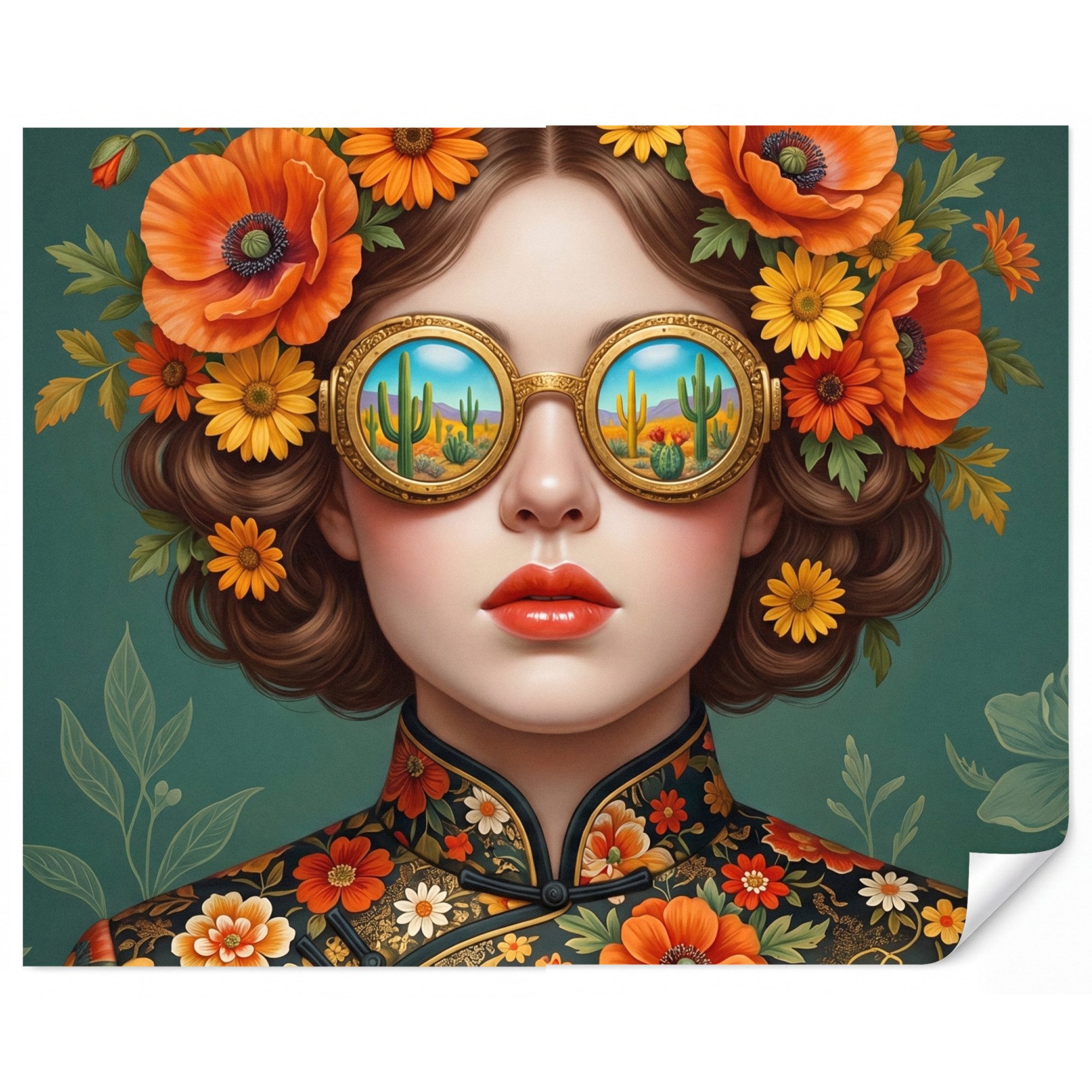 OnlyWow Fototapete Porträt - Frau - Farbenfroh - Ausdrucksstark, Matt, bedruckt, Wandtapete, Wohnzimmer, Vinyl Tapete 260x220cm