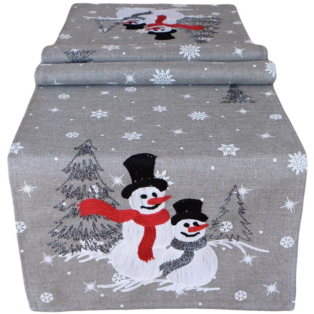 matches21 HOME & HOBBY Tischdecke Tischläufer MARITA Schneemänner Stick gra günstig online kaufen