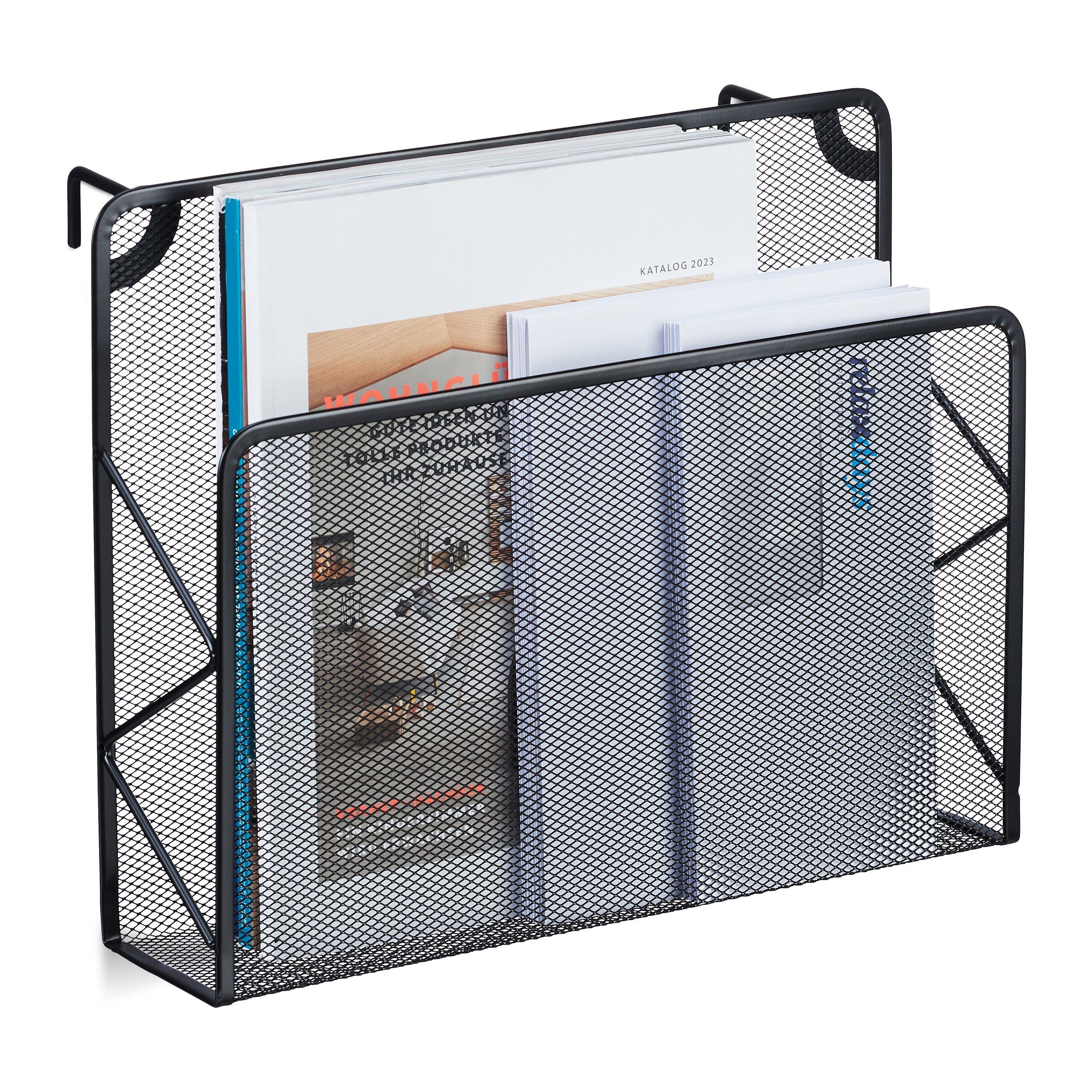 relaxdays Zeitungsständer Zeitschriftenhalter Wand, Schwarz günstig online kaufen