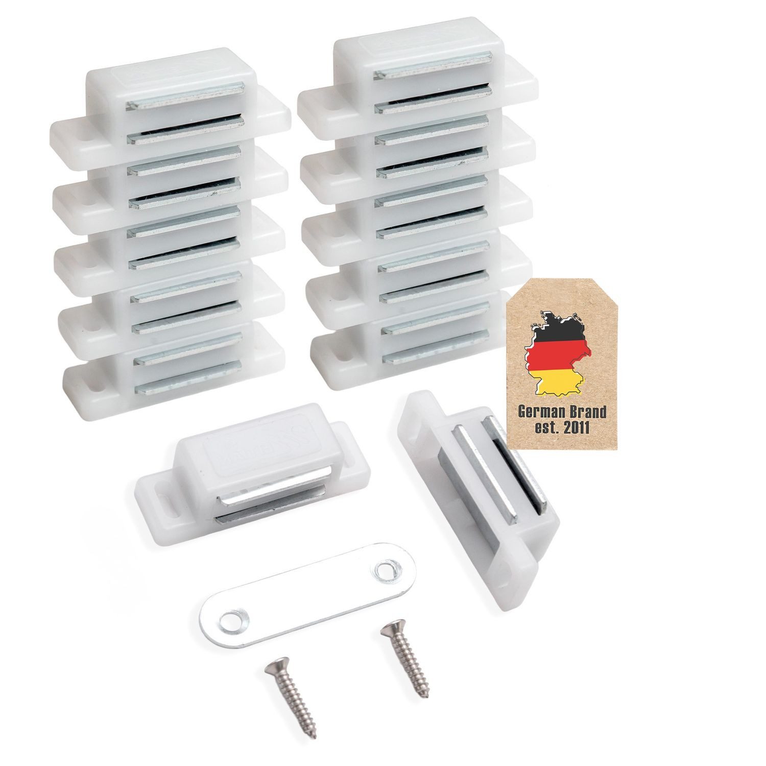 Intirilife Haftmagnetschnäpper, (10-tlg), 10x Magnetschnäpper in WEISS - Magnetischer Türschließer Möbelmagnet
