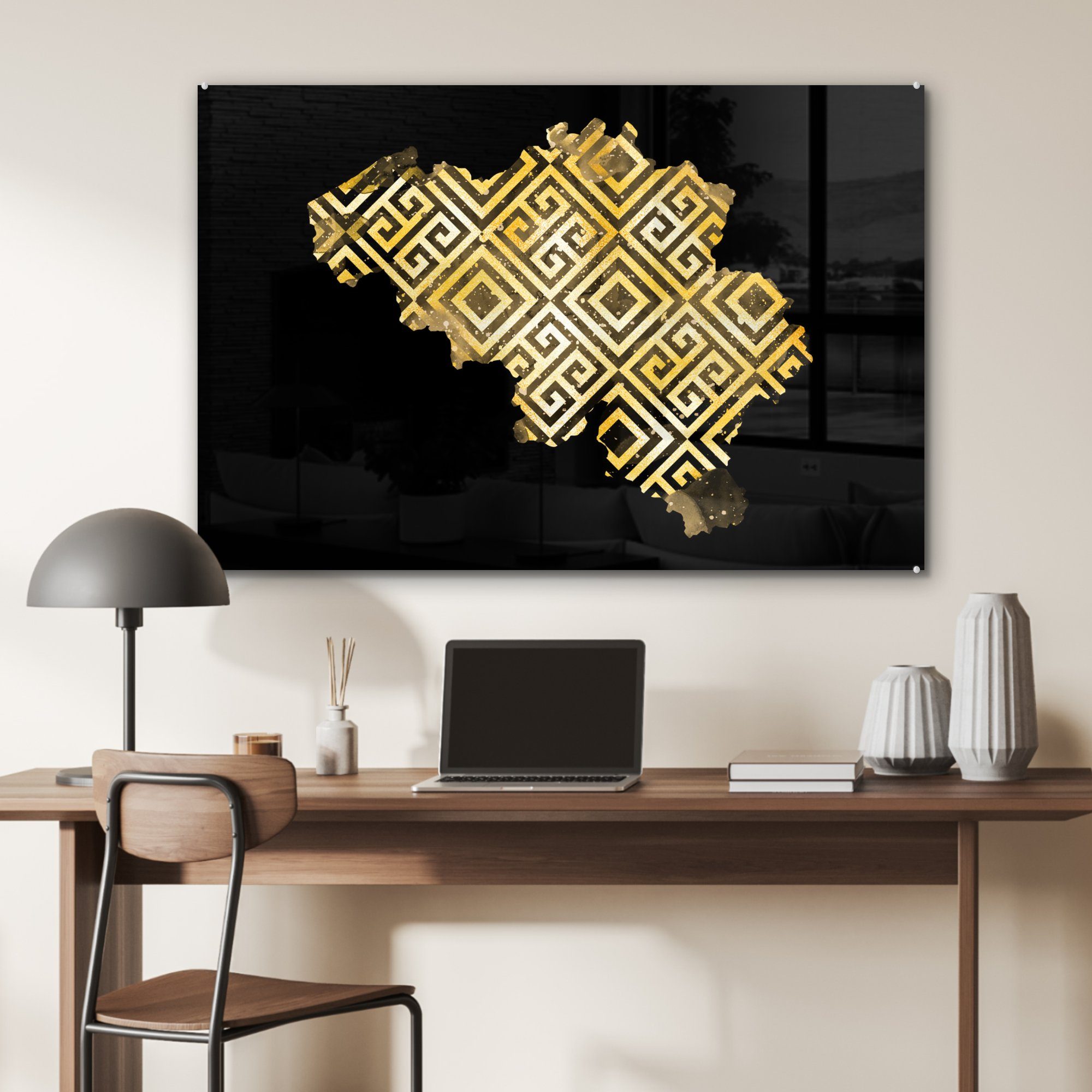 Acrylglasbilder Schlafzimmer Wohnzimmer Gold (1 & MuchoWow Acrylglasbild St), Muster, - Karte - Belgien