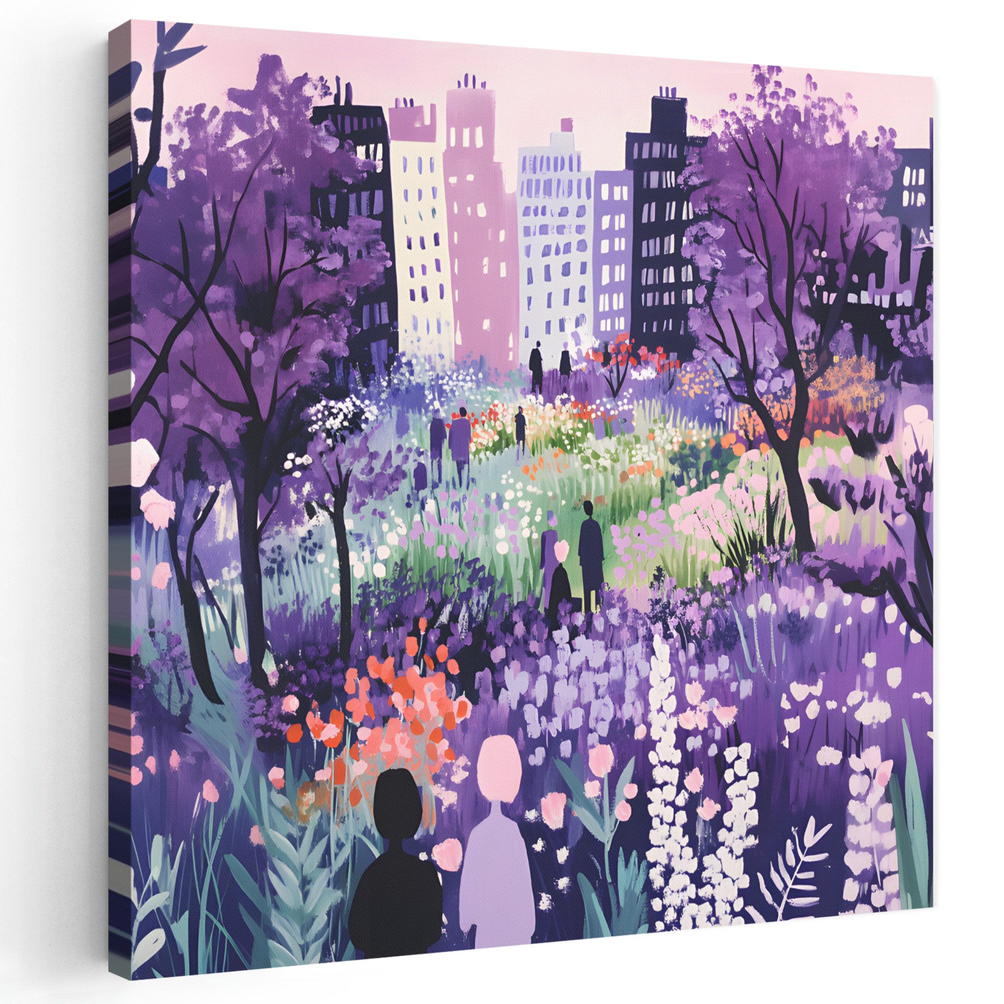 OneMillionCanvasses® Leinwandbild Park - Bäume - Blumen - Gebäude, Fotodruck (1 St), Wandbild, Deko Schlafzimmer Wohnzimmer Flur 20x20 cm
