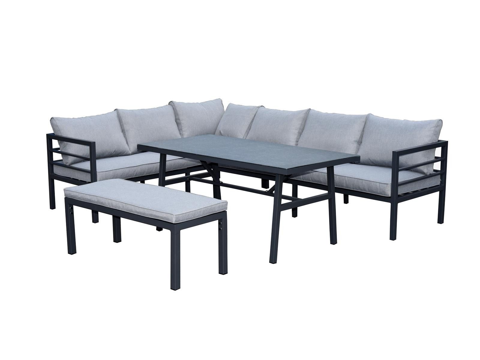 Green Spirit Loungeset »San Menaio« Lounge Set Ecklounge Loungemöbel Essgruppe Gartenmöbel, (Set, 4-tlg., eine Eckbank, eine Bank, ein Tisch), Aluminium, grau, 8 Personen, wetterfest - Garten, Terrasse & Outdoor
