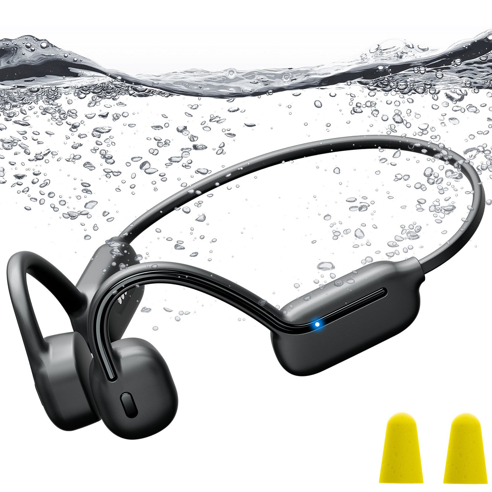 Rayofi Knochenleitungs-Kopfhörer, Kopfhörer Schwimmen, 32G Memory Open-Ear-Kopfhörer (Powerful Bass, Knochenschall Sportkopfhörer mit 16.2mm Lautsprecher, IPX8 Wasserdicht, Knochenschall Bluetooth Kopfhörer für Schwimmen, Laufen, Radfahren)