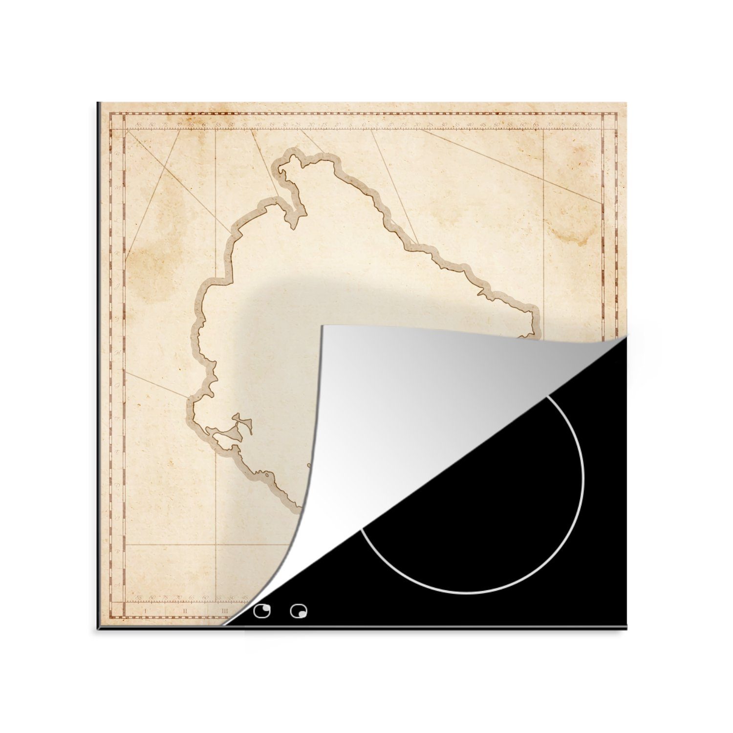 MuchoWow Herdblende-/Abdeckplatte Illustration einer alten Karte von Montenegro, Vinyl, (1 tlg), 78x78 cm, Ceranfeldabdeckung, Arbeitsplatte für küche