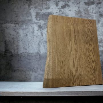 DM-Handel Waschtischplatte Eiche Holzplatte Waschbeckenplatte (massiv Holz 4 cm, Naturkante Eiche Dunkel von 40 cm bis 120 cm Breite), als Ergänzung zum Waschbecken (freistehend)