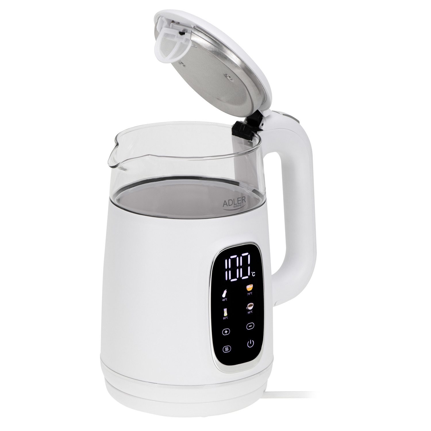 Adler Wasserkocher AD 1305ws Wasserkocher 1,7L mit Temperatureinstellung weiß / silber – Bild 4 von 5