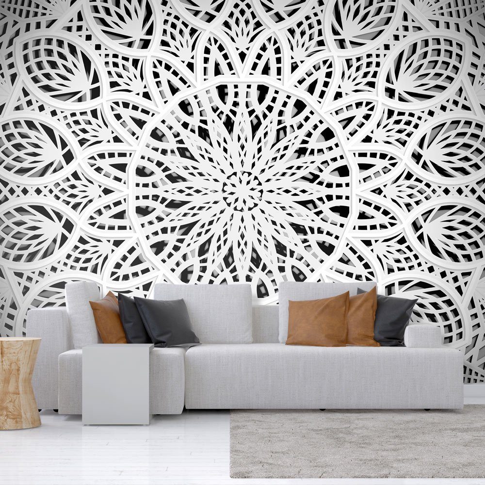 KUNSTLOFT Vliestapete White Mandala 1x0.7 m, halb-matt, lichtbeständige Design Tapete