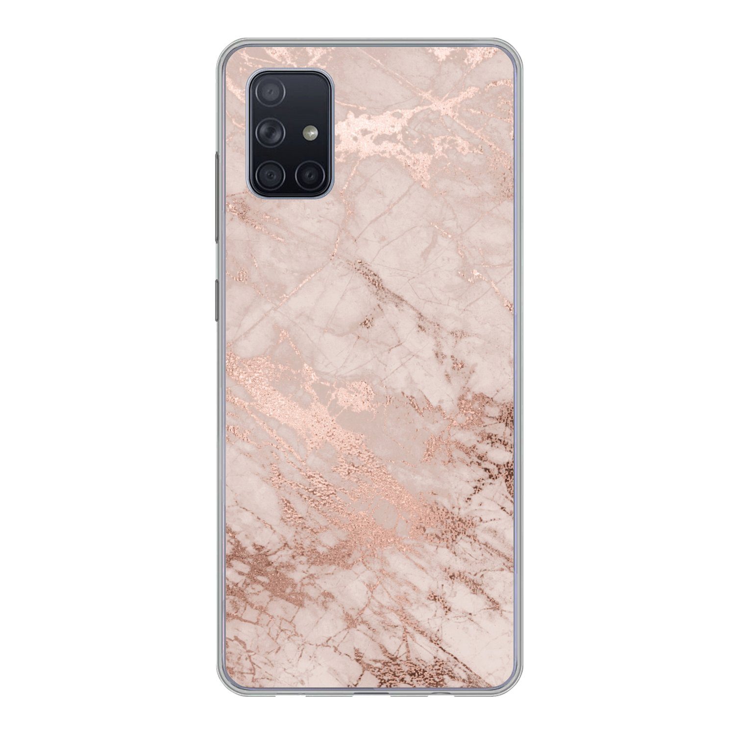 MuchoWow Handyhülle für Samsung Galaxy A71 Marmor - Rosa - Luxus - Marmoroptik - Glitzer -, Phone Case, Silikon, Schutzhülle Dünn