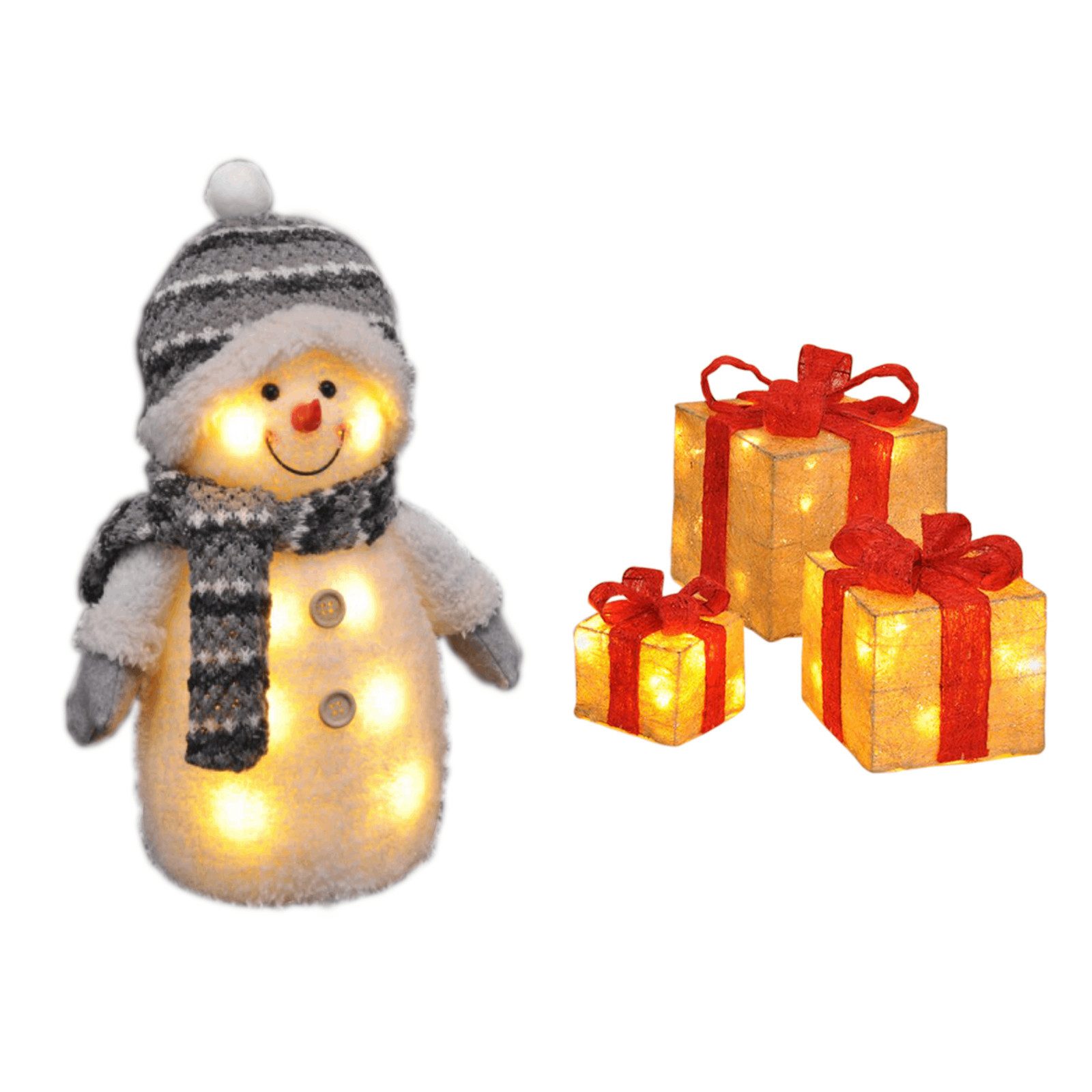 Gravidus Schneemann Weihnachtsdekoration Set Deko Schneemann und beleuchtete Geschenkboxen