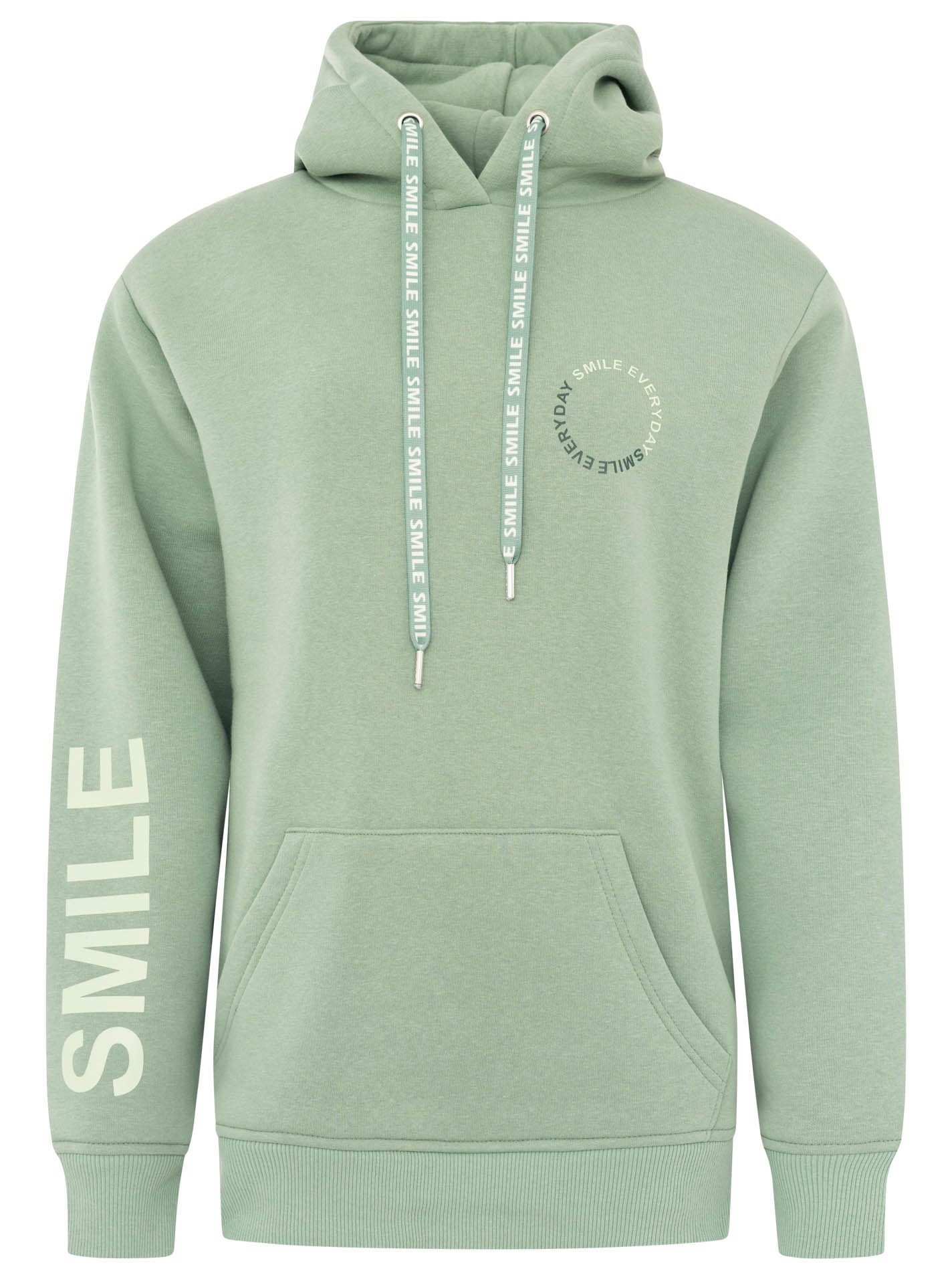 Zwillingsherz Hoodie "SMILE & LAUGH" Print am Arm und Brust, Kapuze mit bedruckter Kordel, Kängurutasche