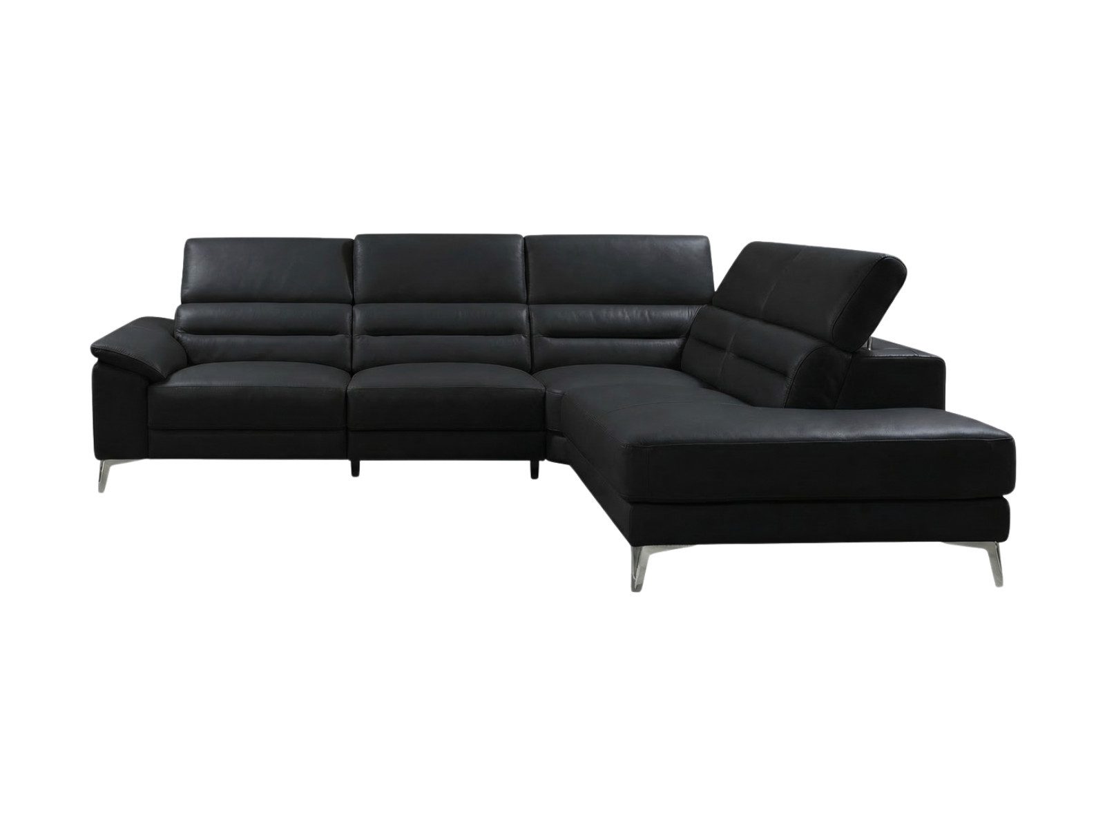 Villa Möbel Ecksofa Tucano, L-Form 1 Teile, Echtleder-Ecksofa mit Kopfteilverstellung fürs Wohnzimmer