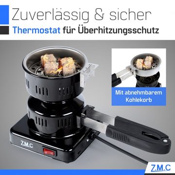 ZMC Elektro-Grillanzünder Elektrischer Kohleanzünder Shisha Kohle Brenner, (Grill Anzünder mit abnehmbare Zange Für bis zu 8 Kohle-Briketts), 600w Kohlebrenner Heizplatte E-Heater mit Abnehmbarem Kohlekorb