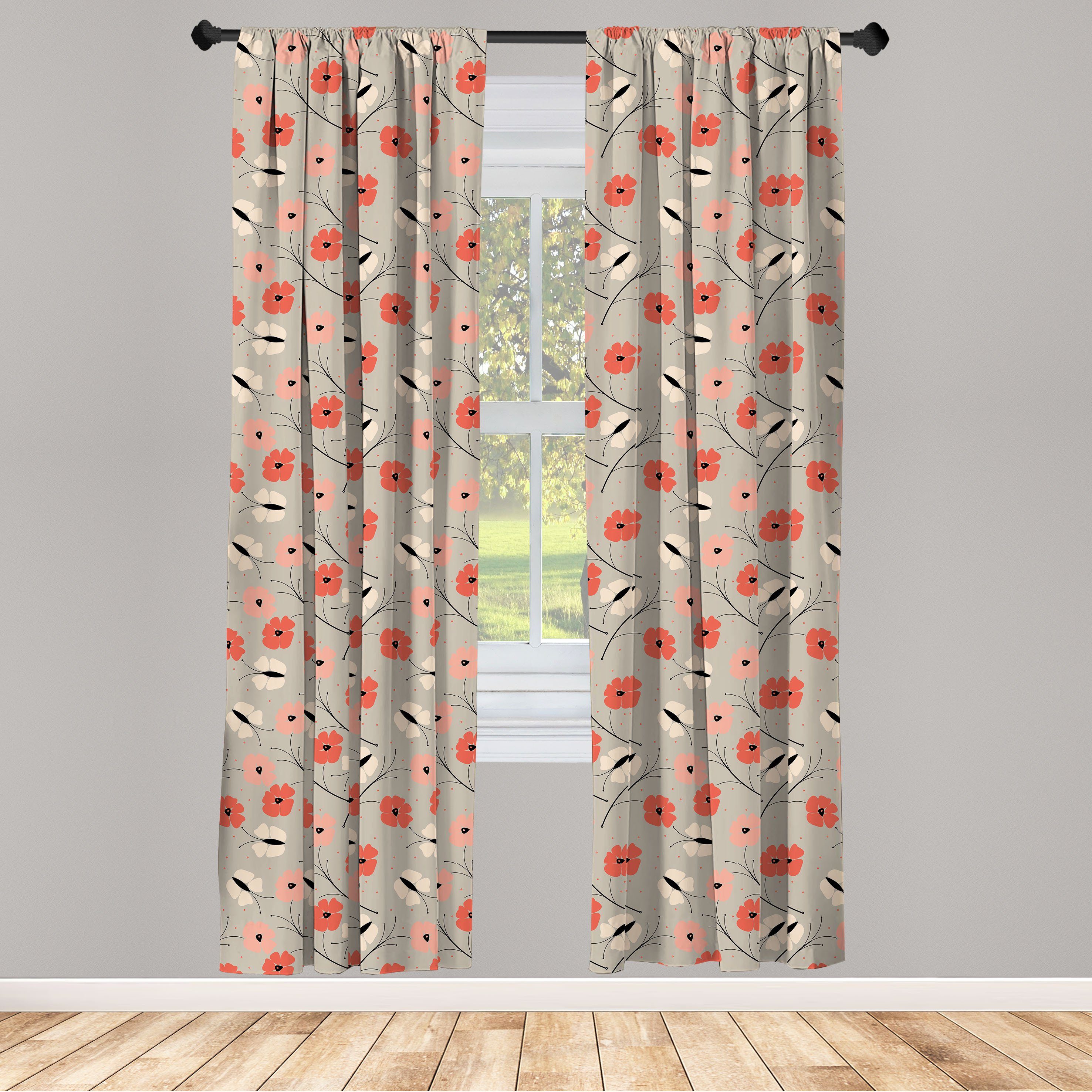 Gardine Vorhang für Wohnzimmer Schlafzimmer Dekor, Abakuhaus, Microfaser, Blumen Simplistic Mohnblu