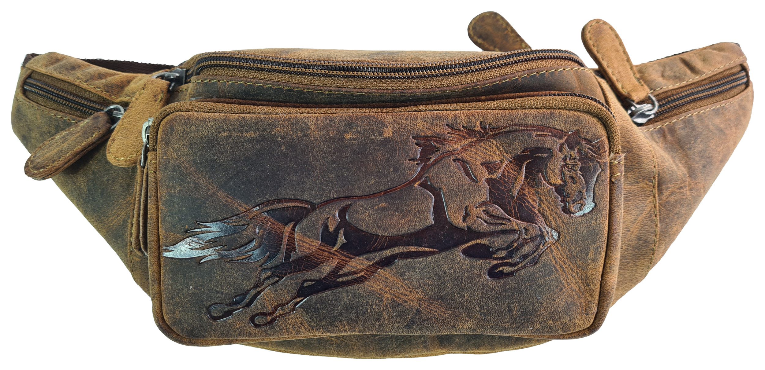 Einkaufszauber Gürteltasche Echt Leder Gürteltasche Bauchtasche Pferd im Galopp - Reiten, Büffelleder