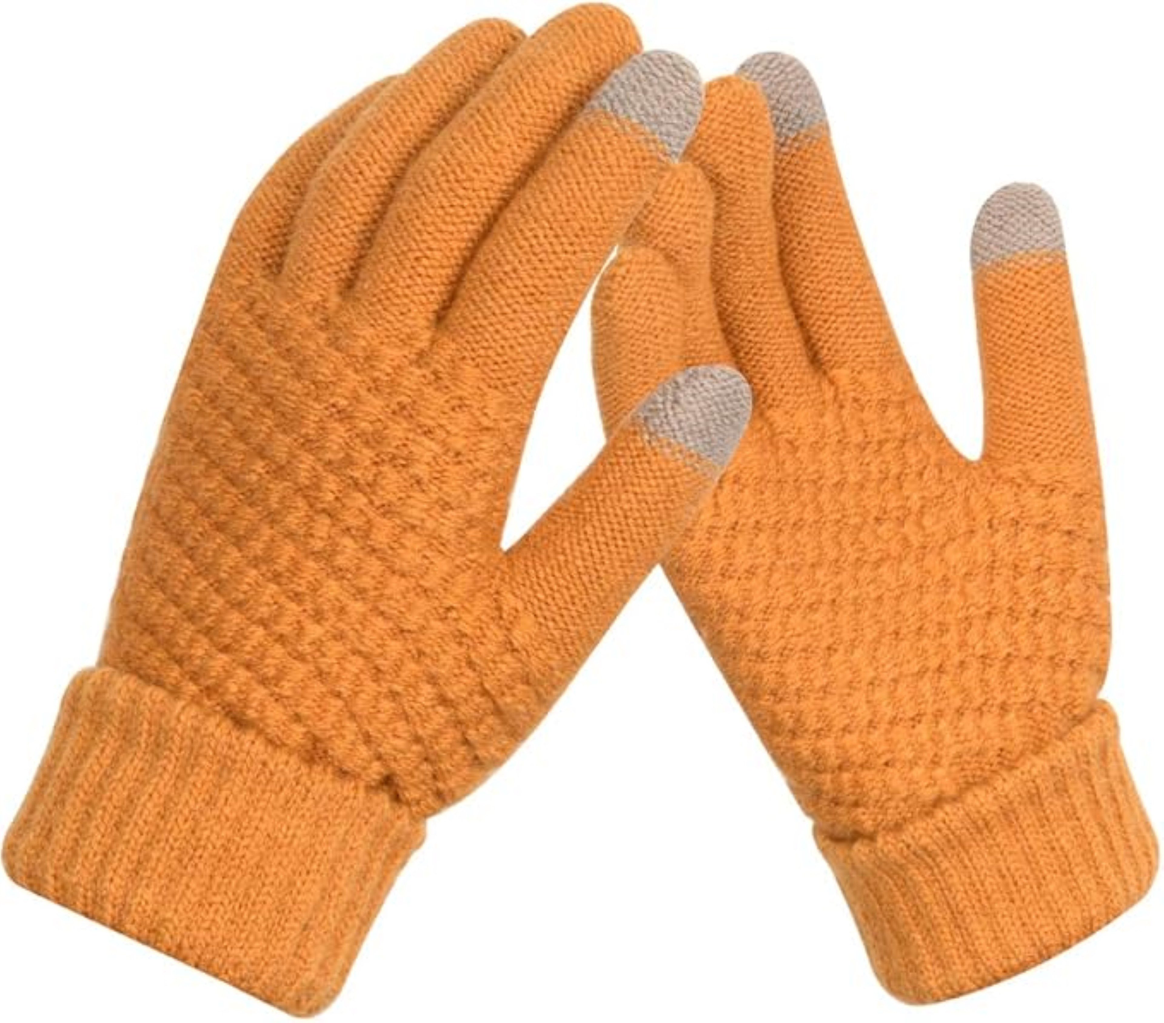 LA CUTE Strickhandschuhe Winterhandschuhe Strick warm Touchscreen Outdoor-Einsatz Orange (Winterhandschuh-Set mit Touch-Funktion & Isolierung, 1 Paar Damenhandschuhe – ideal für kalte Wintertage) Touchscreen-fähig & winddicht – ideal für Outdoor im Winter