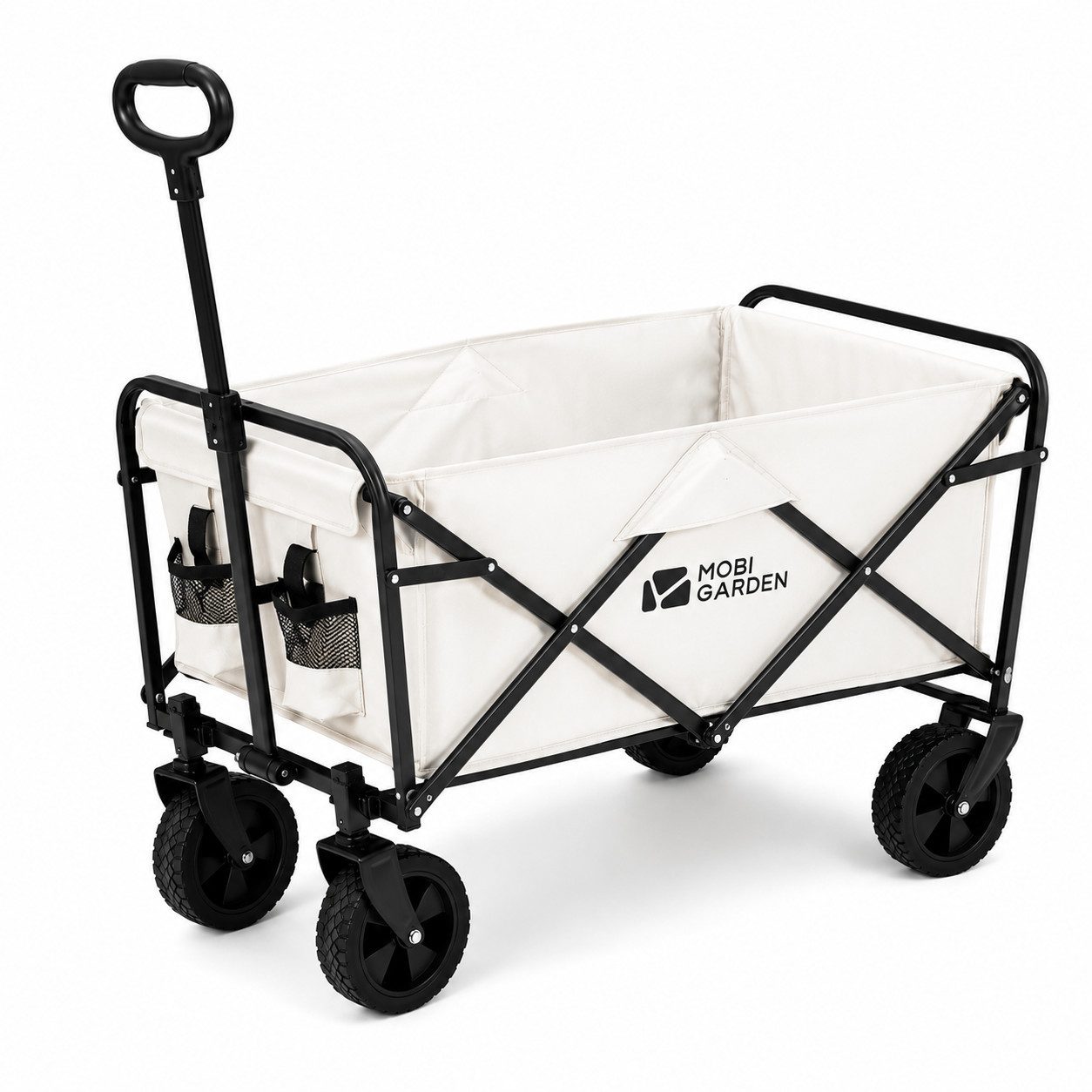 Diyarts Bollerwagen (100L Transportwagen, Faltbollerwagen mit Außentaschen), 80 kg belastbar, 360°-Gummireifen, höhenverstellbarer Griff