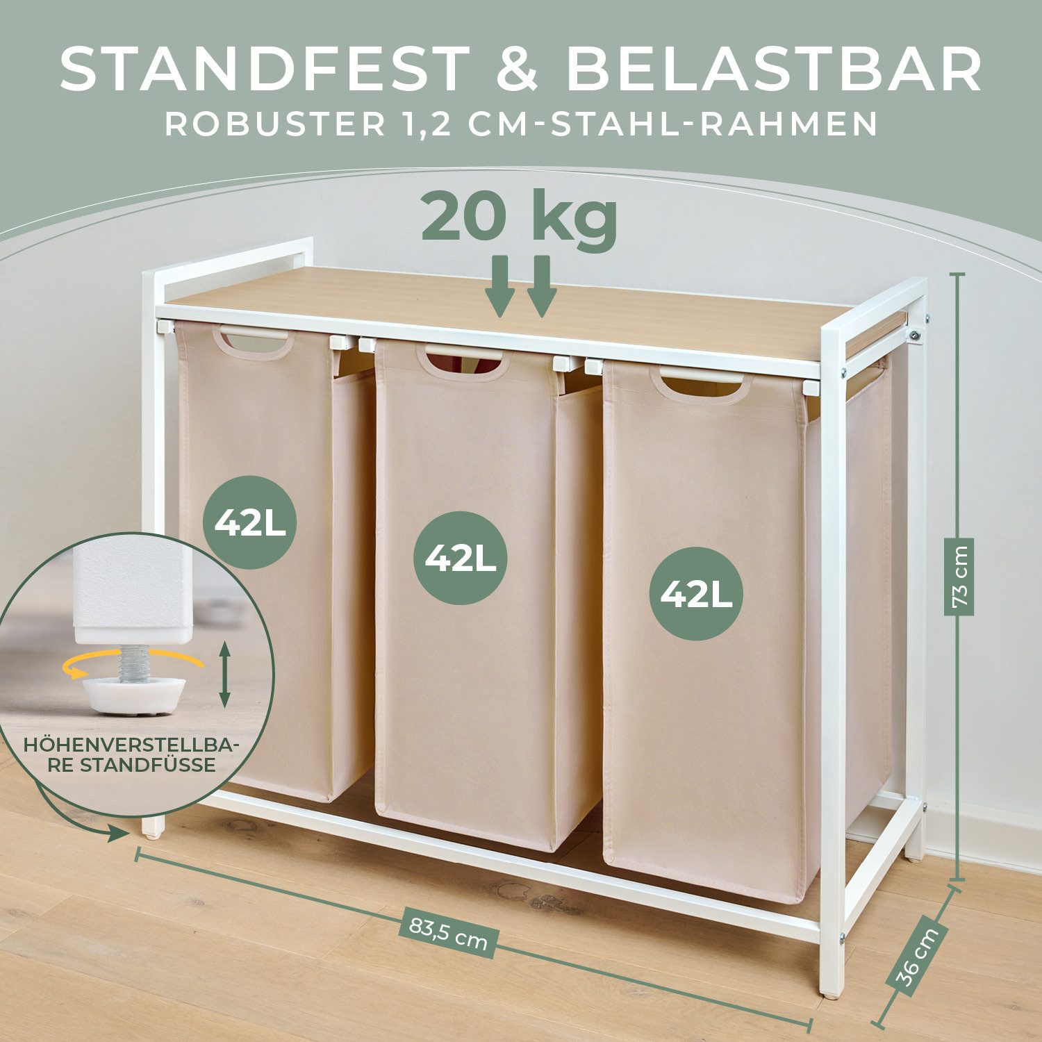 Blumtal Ausziehwäschekorb 2-4 Fächer Wäschesammler mit Ablage und Metallrah günstig online kaufen