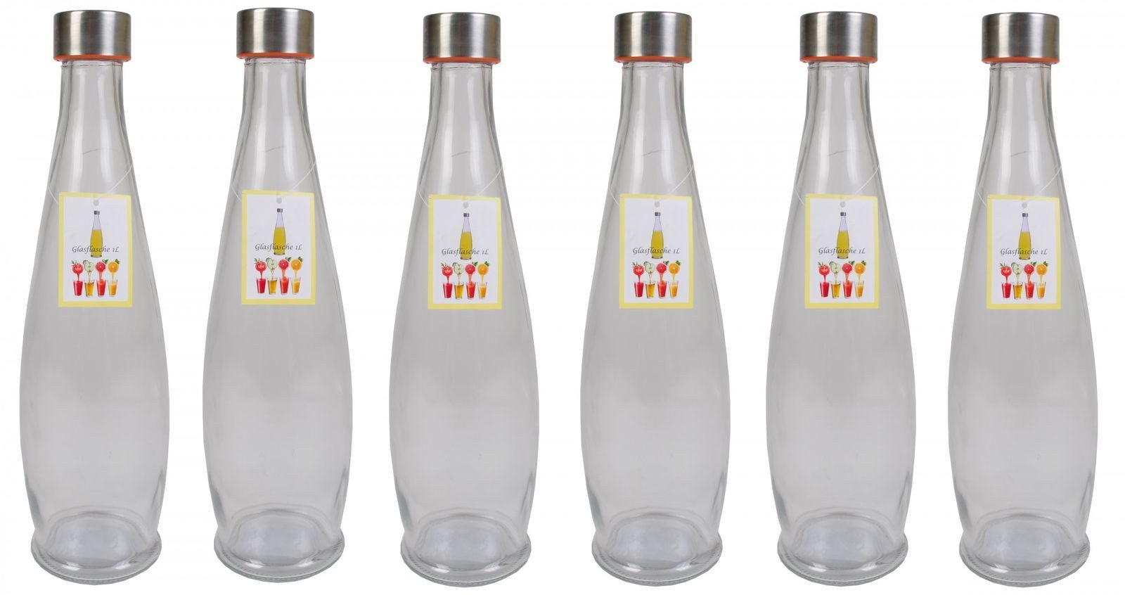 BURI Trinkflasche 6x Glasflasche 1L mit Schraubdeckel Flasche Schraubverschluss Saft Mos, Wasserflasche
