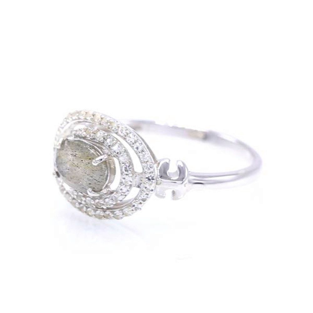 Cavill Silberring Sterling Silber Ring 0,63 ct Labradorit, 45 weiße Topase, Oval (1-tlg)